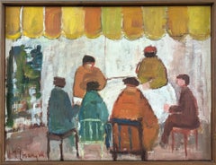 Vintage Mid Century Modern Figurative Interior Oil Painting - Table for Six