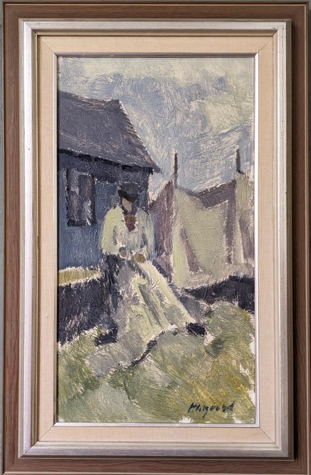 Unknown Figurative Painting - Vintage Mid-Century Modern Figurative Oil Framed Painting - The Fisherman