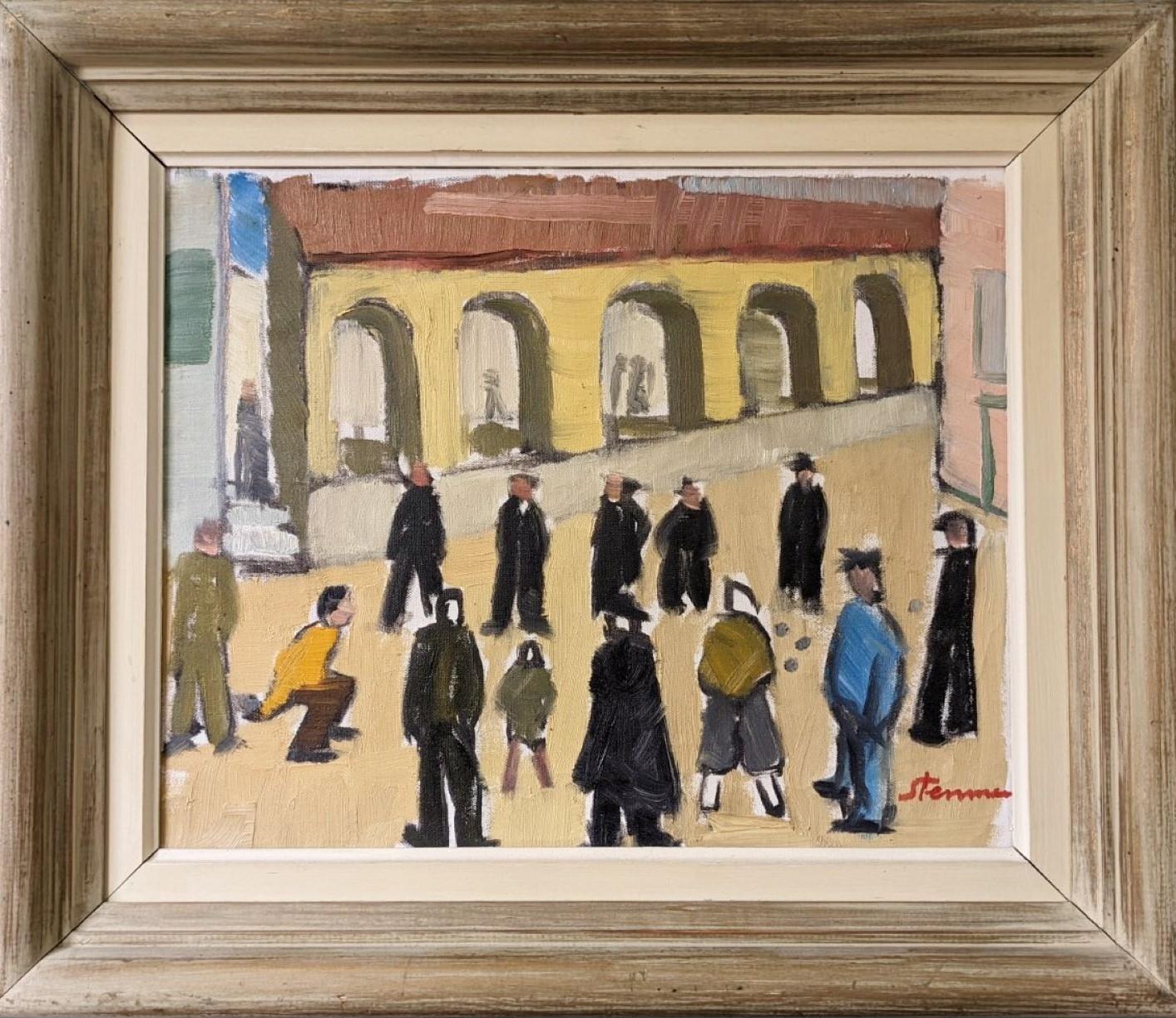 Unknown Figurative Painting - Vintage Mid-Century Modern Figurative Oil Painting - A Game of Petanque, Framed
