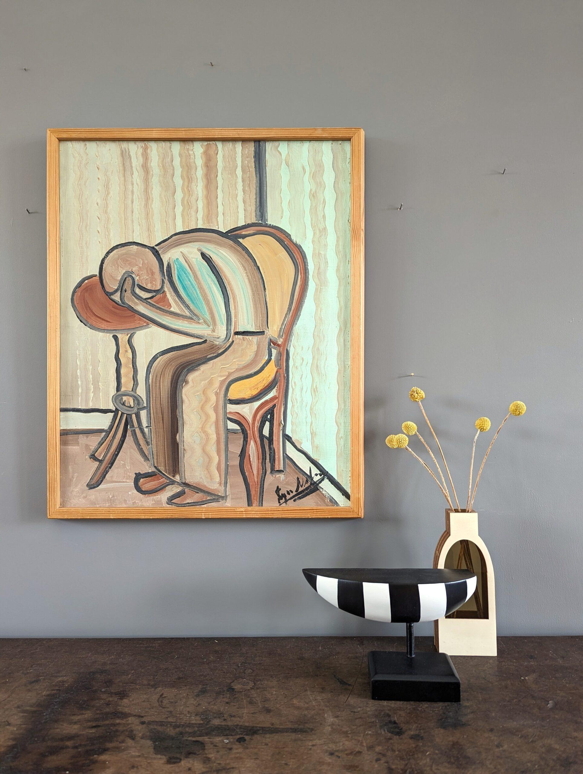 Vintage Mid-Century Modern Figurative Oil Painting - The Human Condition 1
