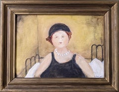 Vintage Mid-Century Modern Figurative Portrait Framed Oil Painting, "Margot"