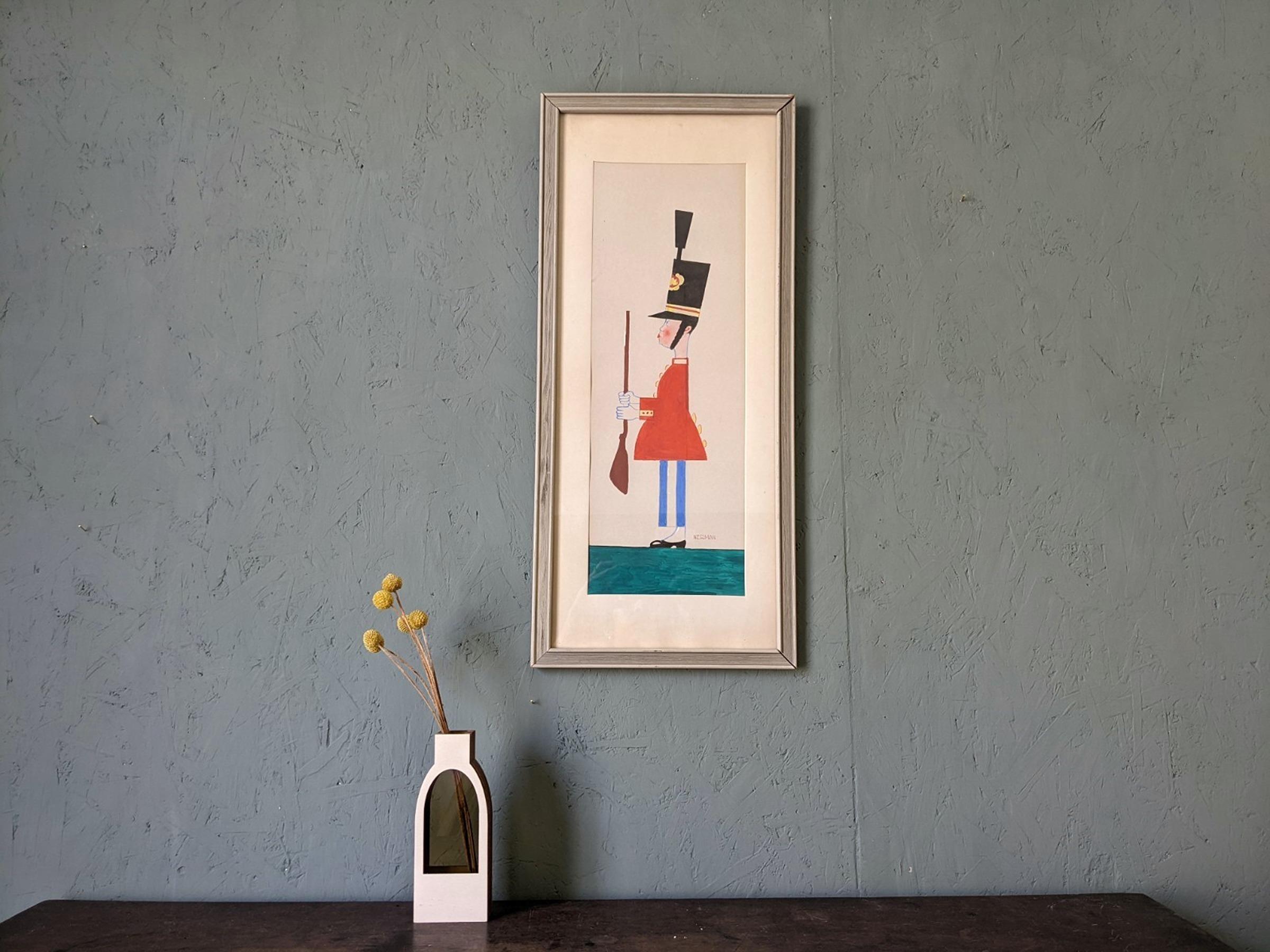 Vintage Mid-Century Modern Figurative Portrait Framed Painting, The Royal Guard For Sale 5