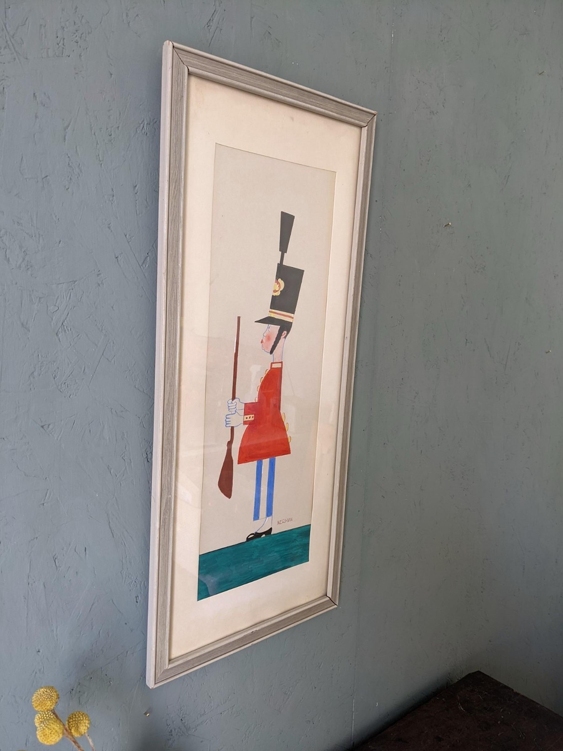 Vintage Mid-Century Modern Figurative Portrait Framed Painting, The Royal Guard For Sale 6