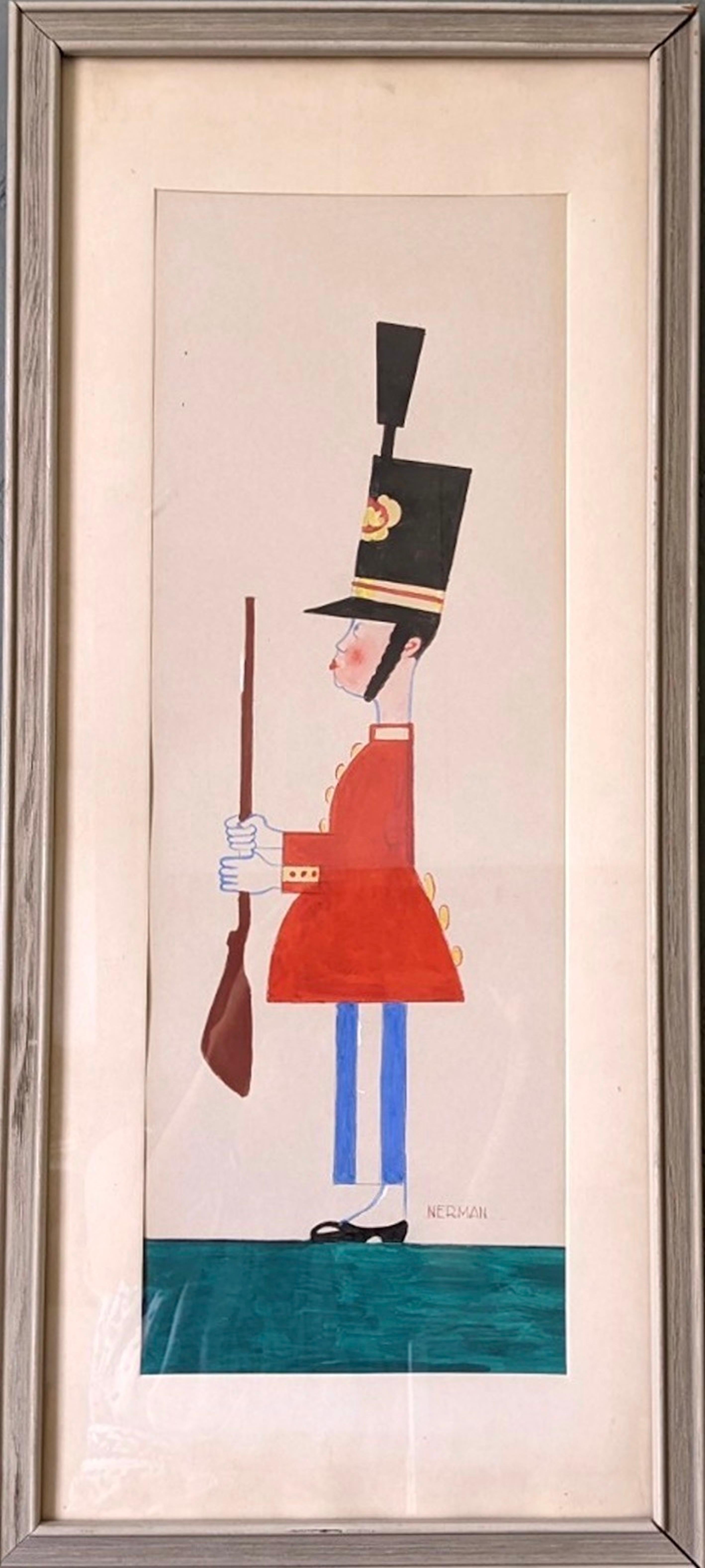 Unknown Figurative Painting - Vintage Mid-Century Modern Figurative Portrait Framed Painting, The Royal Guard