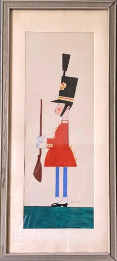 Used Mid-Century Modern Figurative Portrait Framed Painting, The Royal Guard