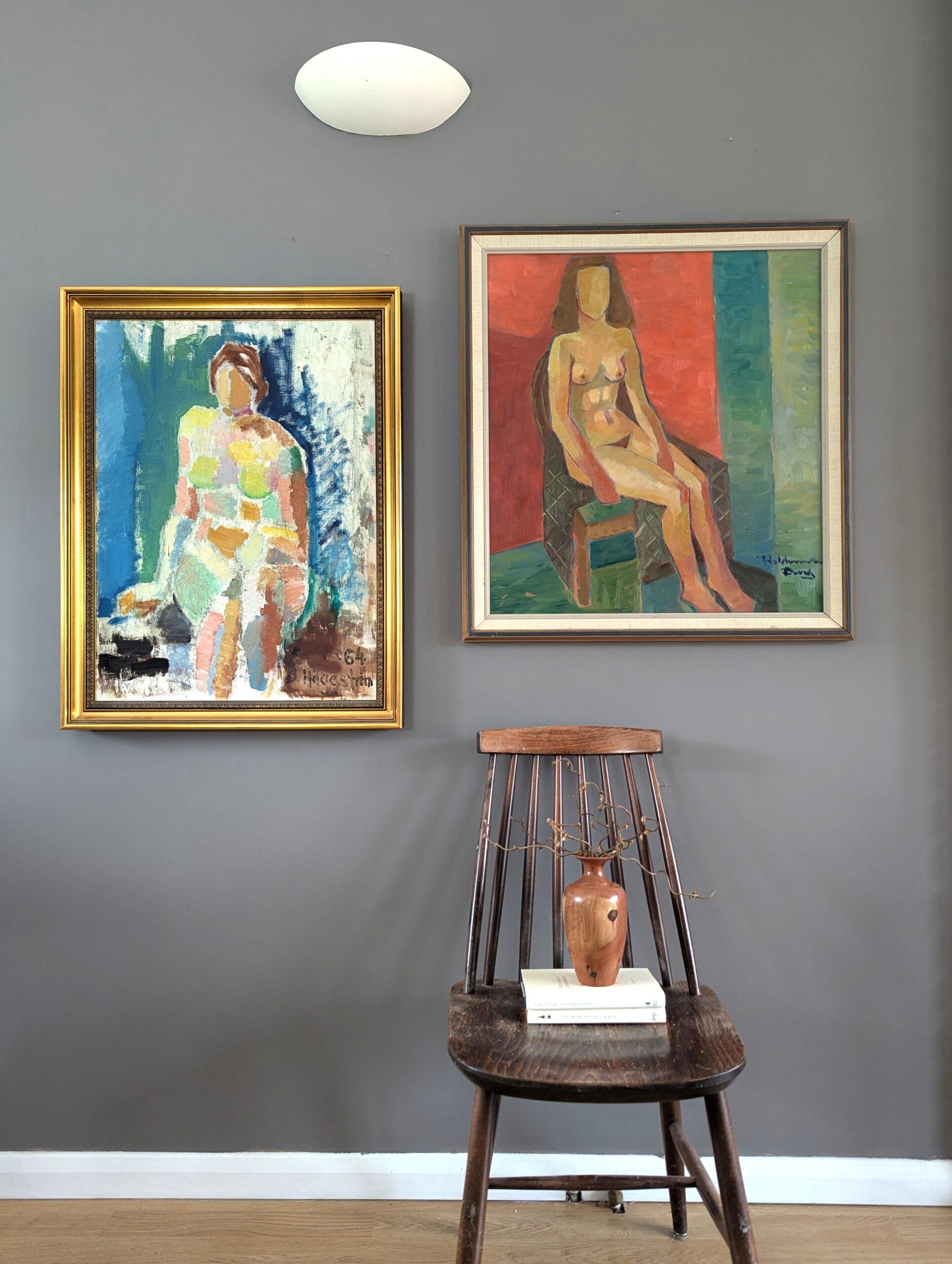 Vintage-Figuratives Vintage-Porträtgemälde – Akt auf Stuhl, Mid-Century Modern (Moderne), Painting, von Unknown