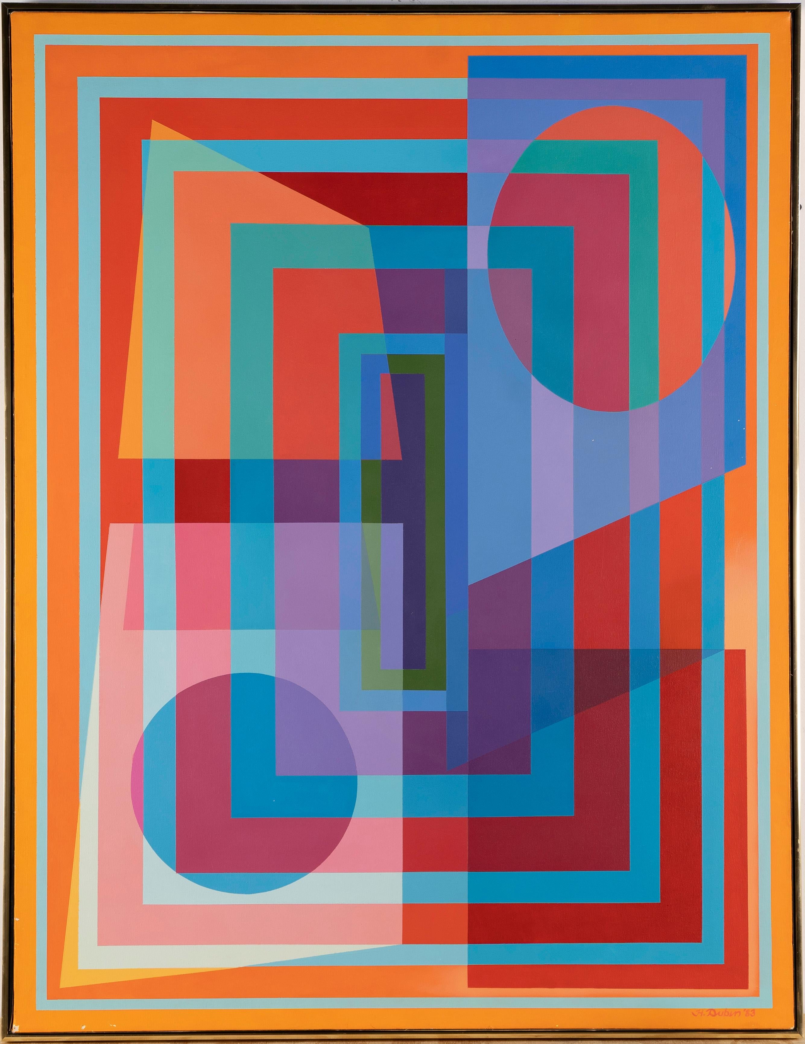 Unknown Vintage Mid Century Modern Finely Painted Geometric Abstract