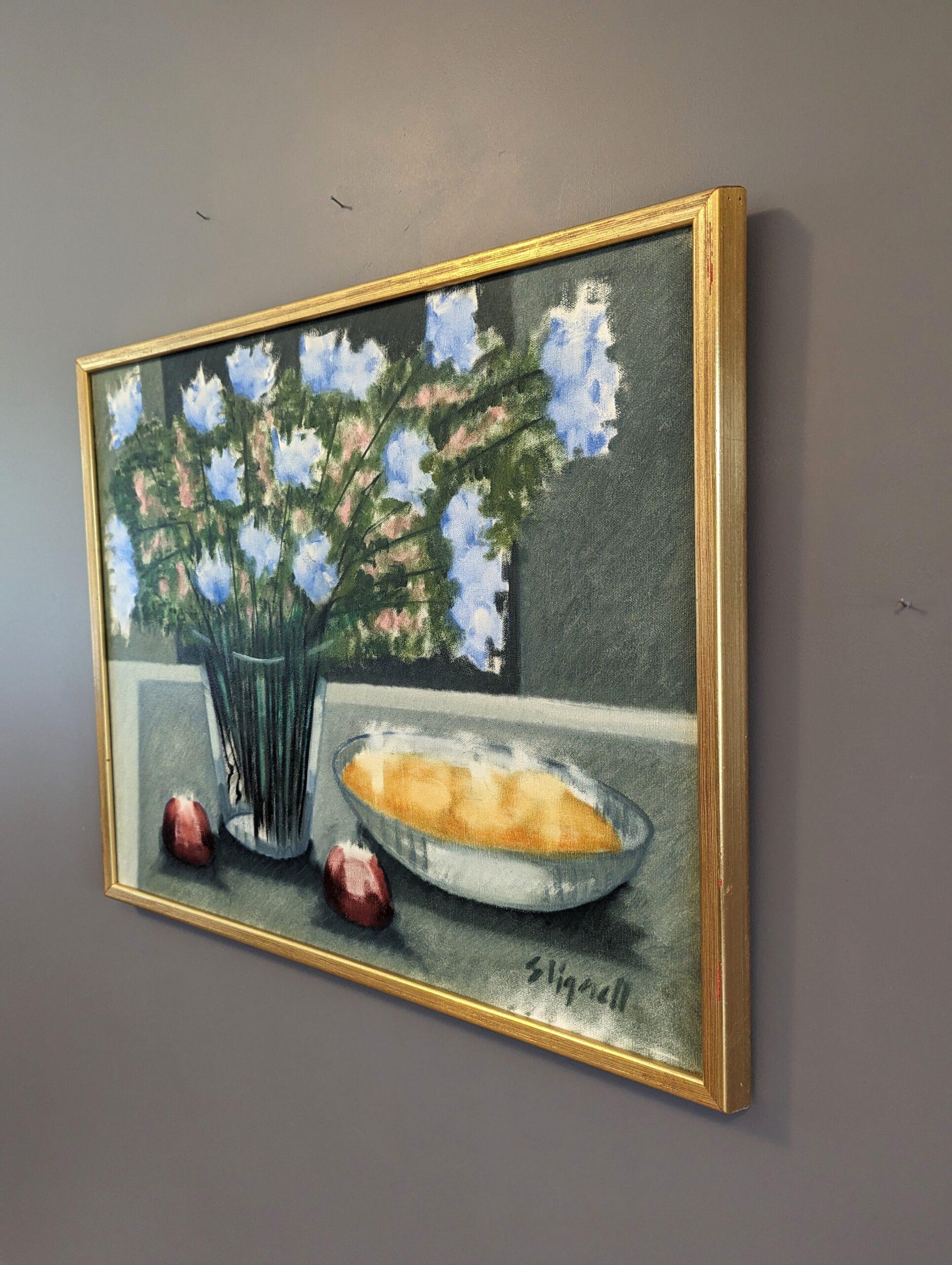 Vintage Mid-Century Modern Floral Still Life Oil Painting - Ethereal Still Life For Sale 2