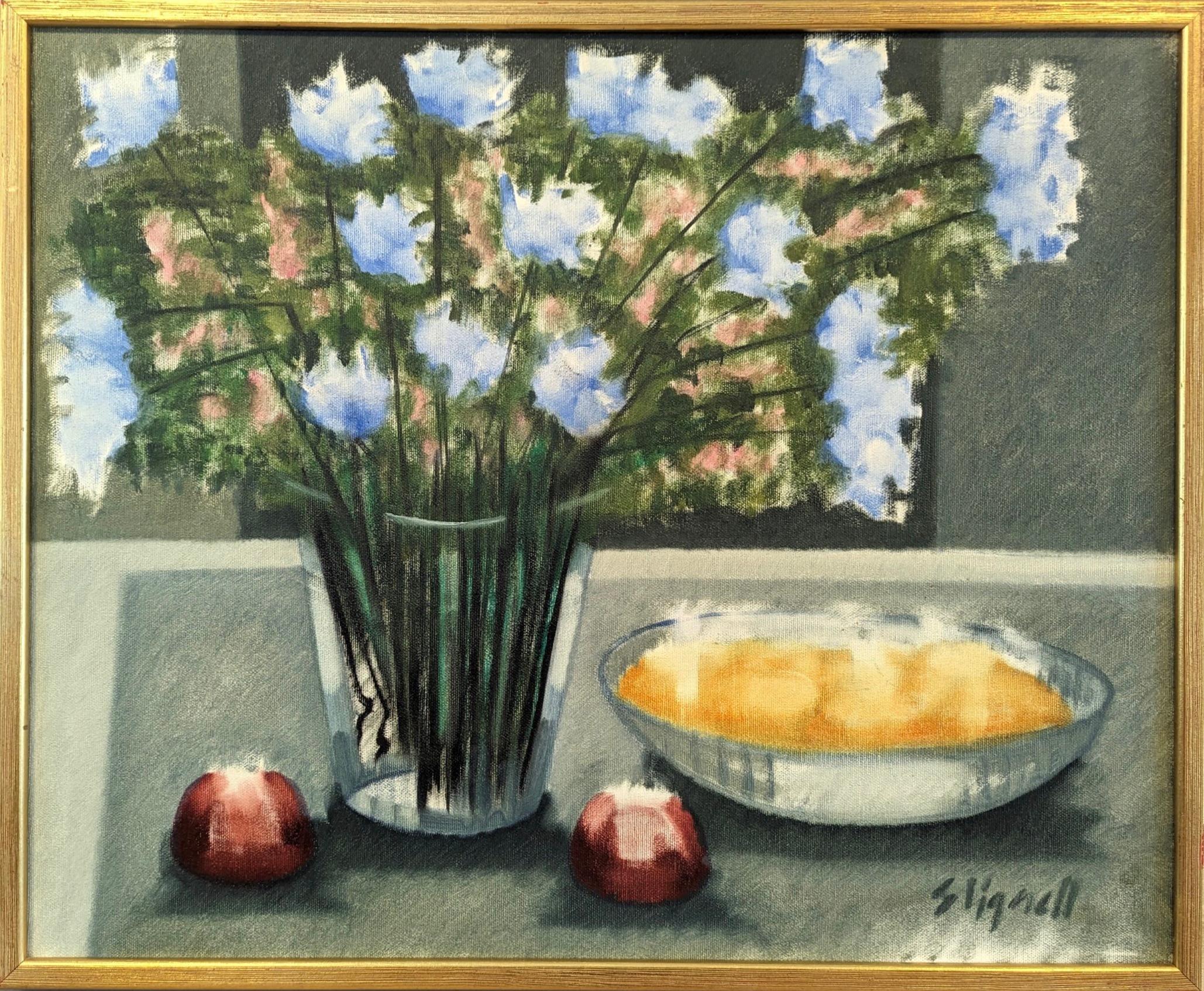 Unknown Still-Life Painting – Vintage-Ölgemälde, Blumenstillleben, Mid-Century Modern, Mid-Century Modern, Ölgemälde, ätherisches Stillleben