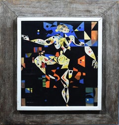 Vintage Mid Century Modern Framed Cubist Signed Abstract Oil Painting