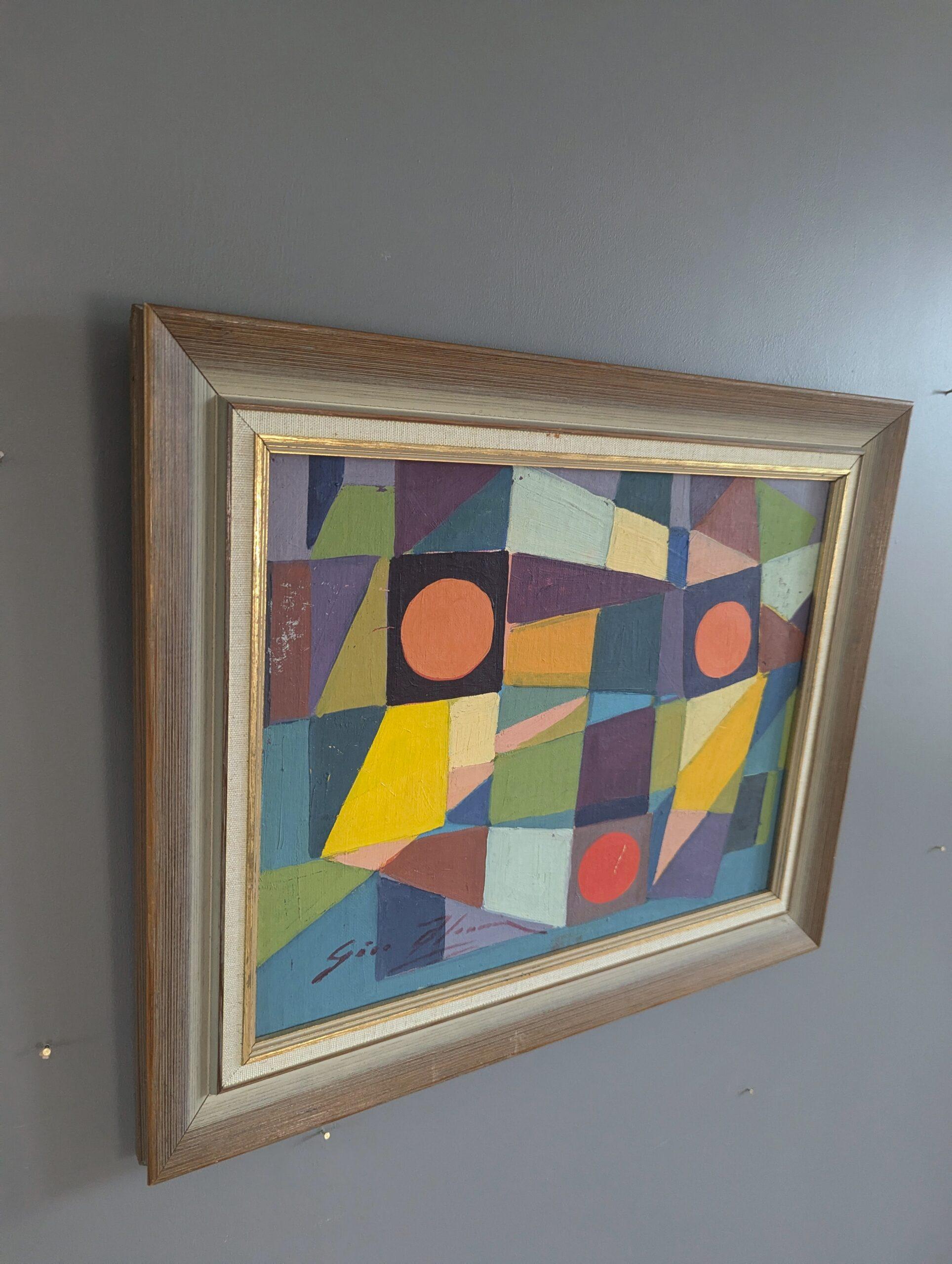 Pittura ad olio astratta geometrica d'epoca della metà del secolo scorso - Mosaico modernista - Abstract Painting Marrone di Unknown