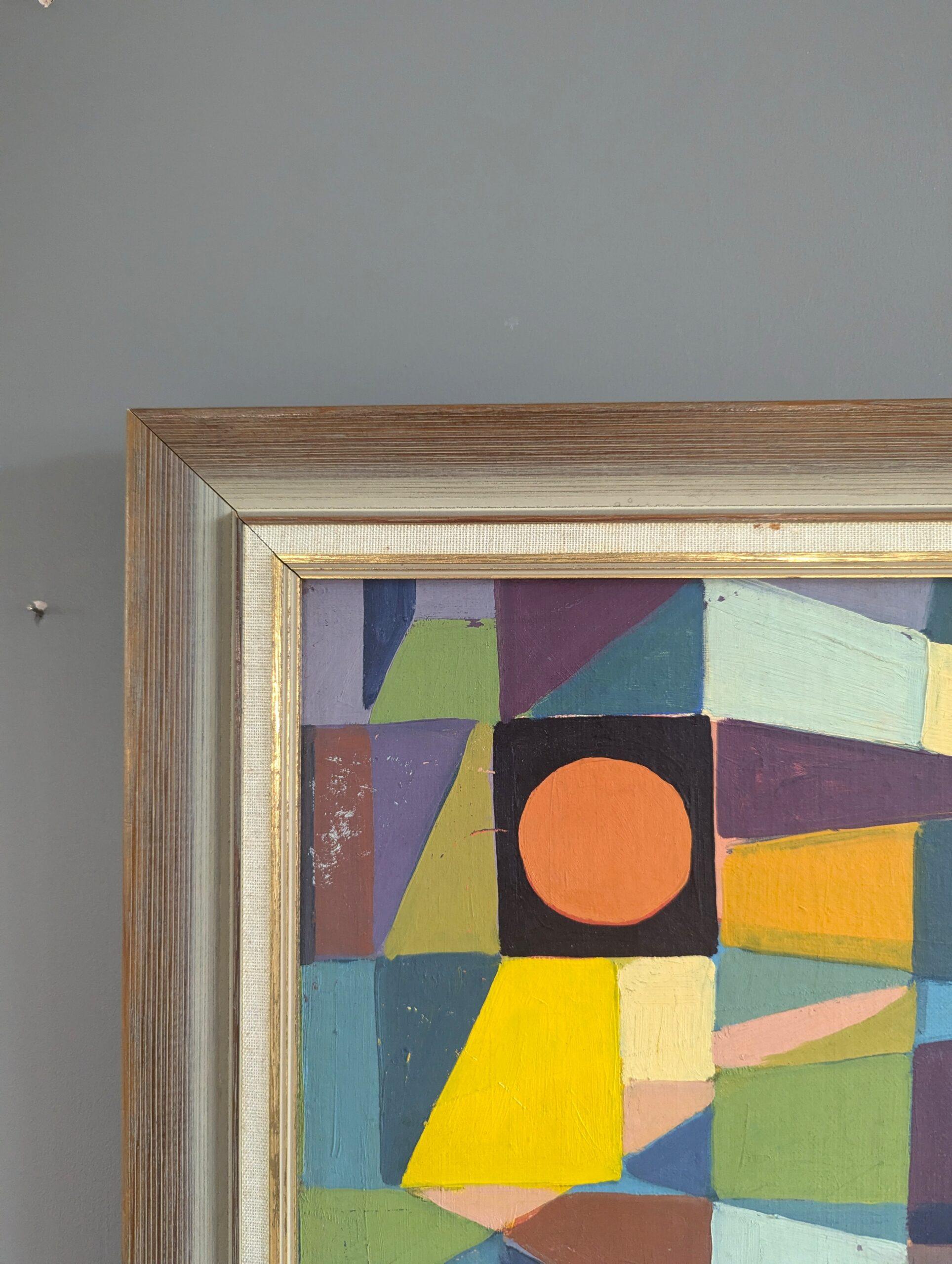 Pittura ad olio astratta geometrica d'epoca della metà del secolo scorso - Mosaico modernista in vendita 1
