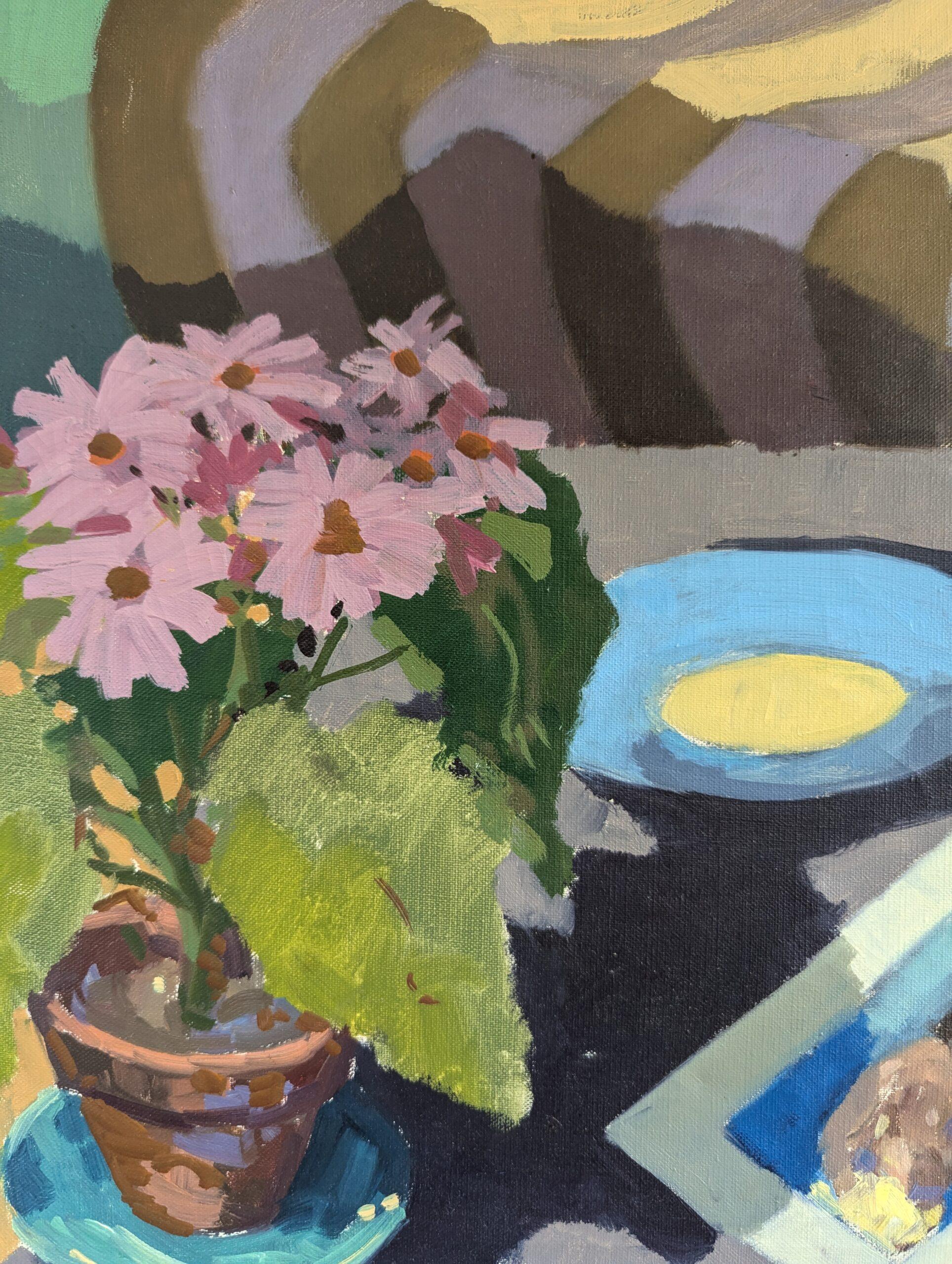 Vintage Mid-Century Modern Interior Still Life Oil Painting - Quiet Moments 7