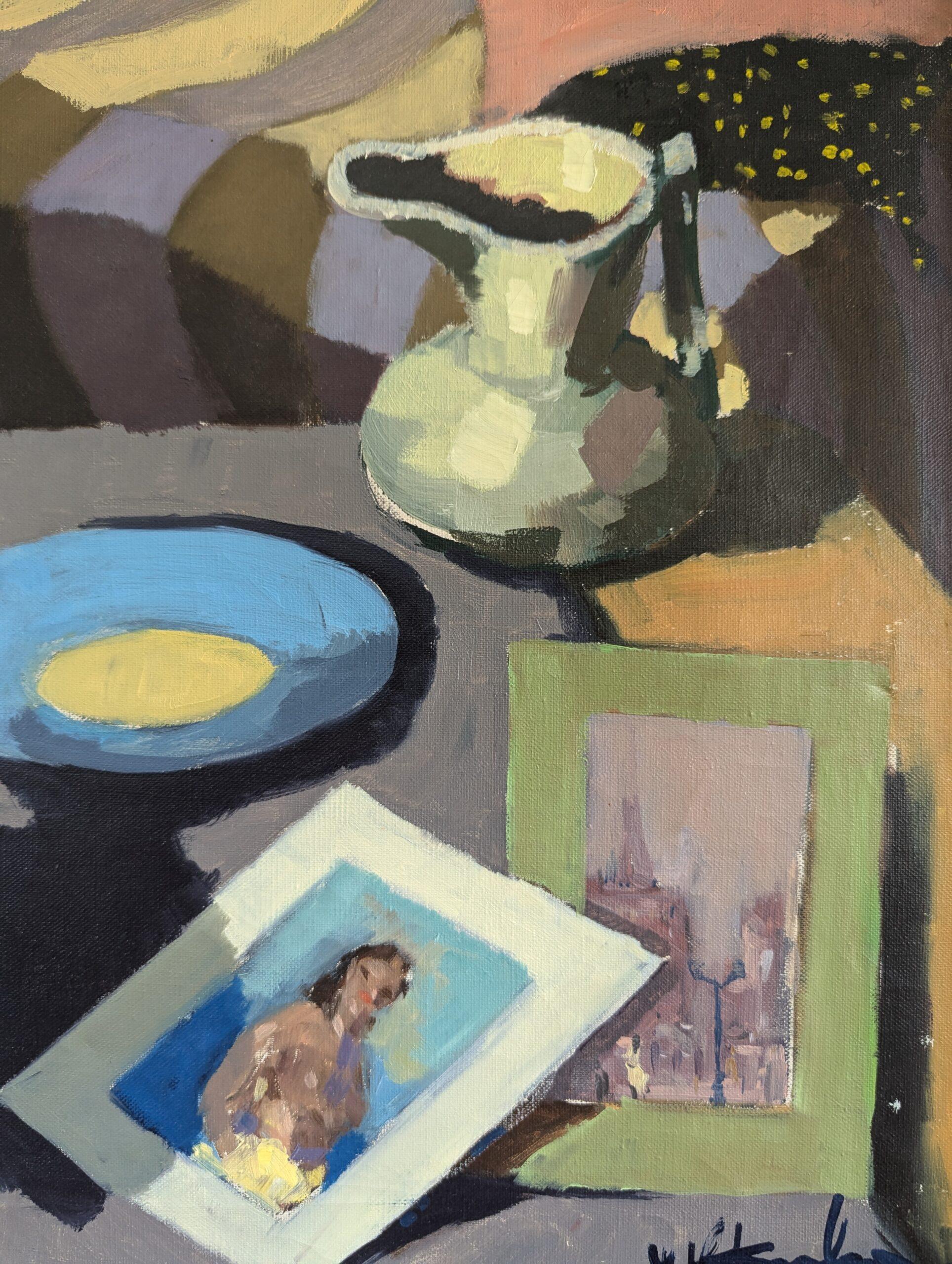 Vintage Mid-Century Modern Interior Still Life Oil Painting - Quiet Moments 8