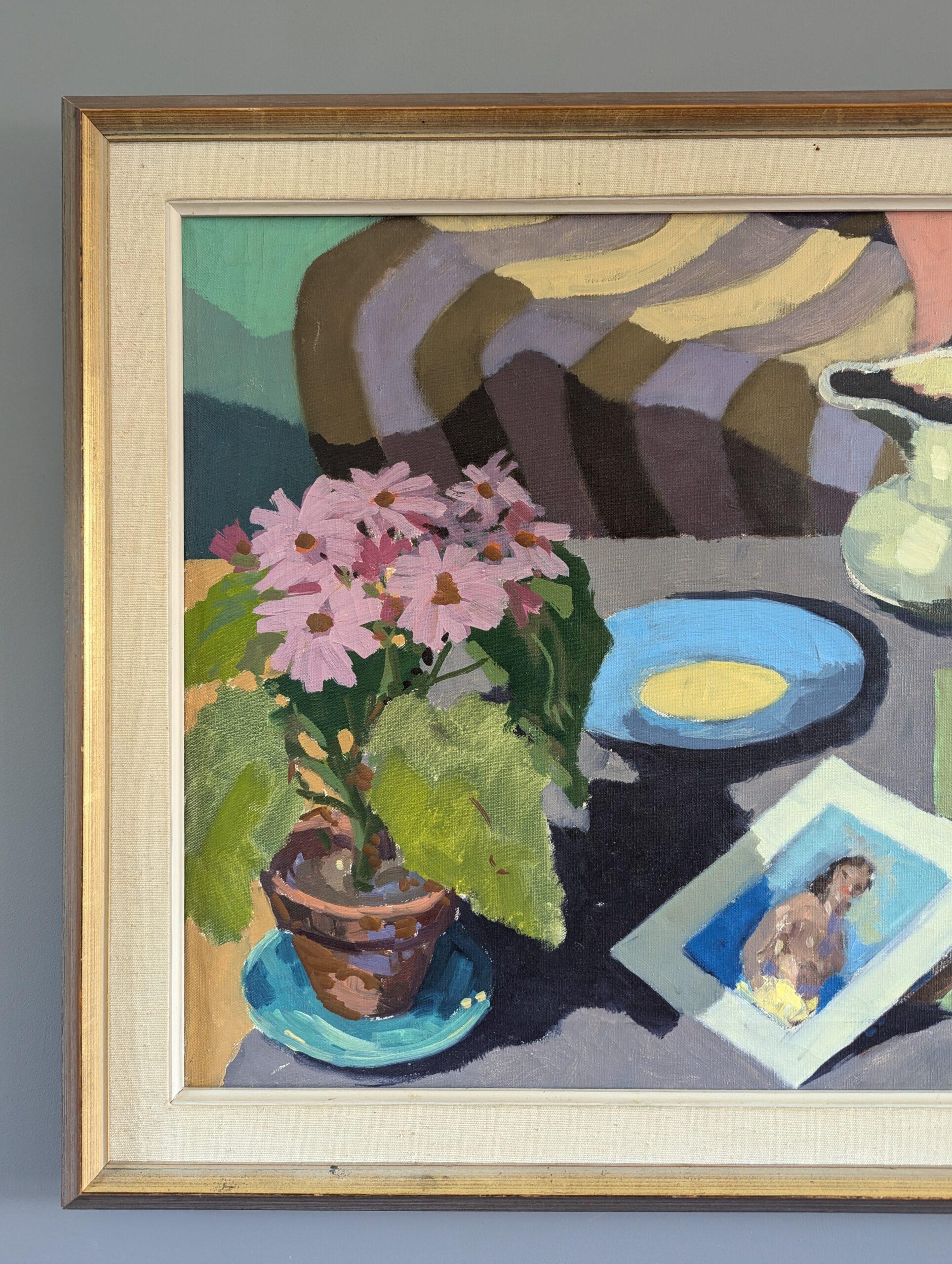 Vintage Mid-Century Modern Interior Still Life Oil Painting - Quiet Moments 3