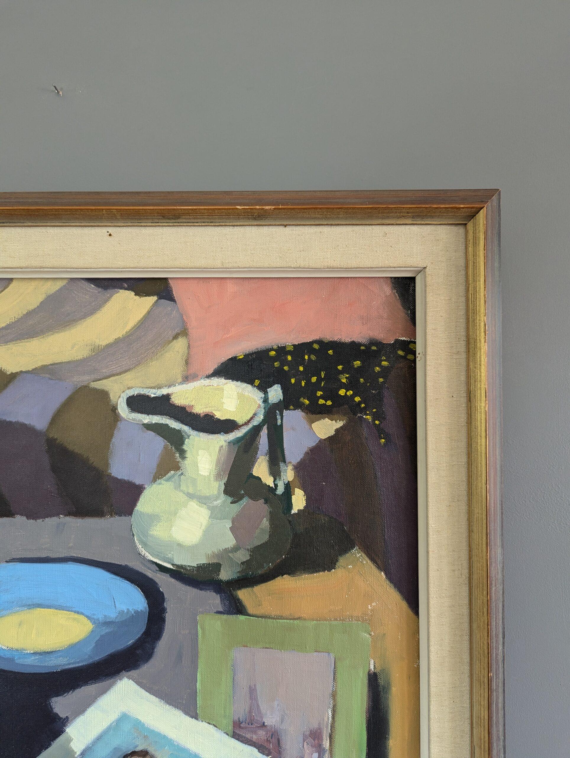 Vintage Mid-Century Modern Interior Still Life Oil Painting - Quiet Moments 4
