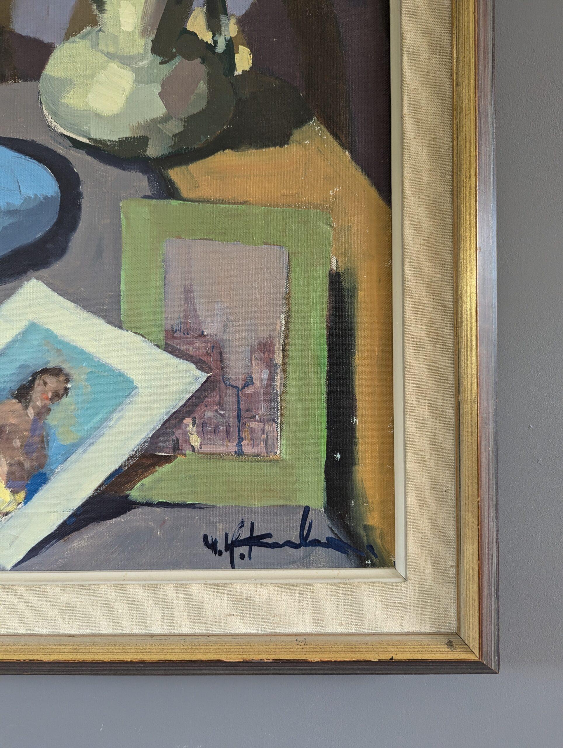 Vintage Mid-Century Modern Interior Still Life Oil Painting - Quiet Moments 5