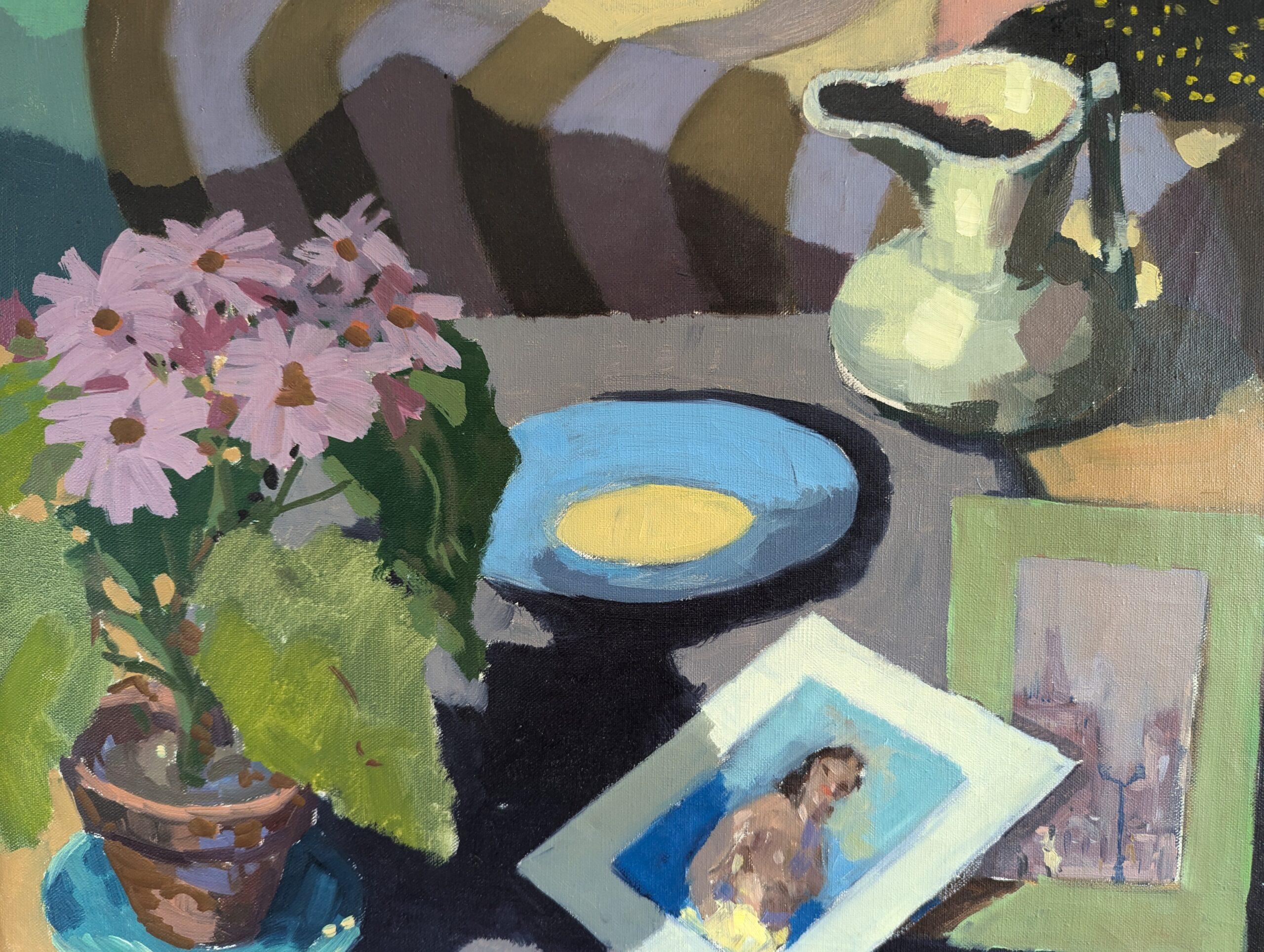 Vintage Mid-Century Modern Interior Still Life Oil Painting - Quiet Moments 6
