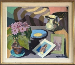 Vintage Mid-Century Modern Interior Still Life Oil Painting - Quiet Moments