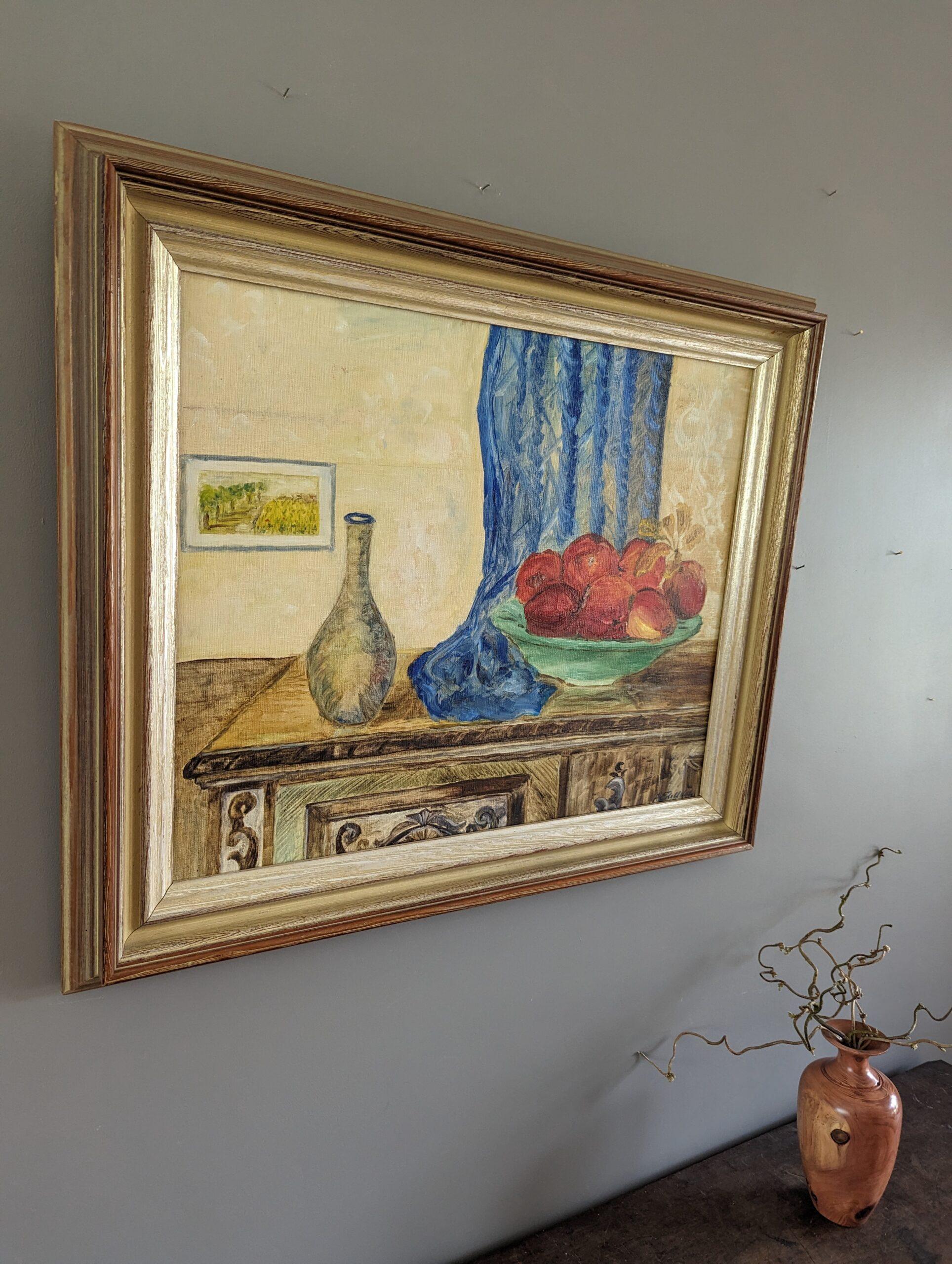 Pittura ad olio d'epoca di natura morta per interni della metà del secolo scorso - La cassapanca di legno - Still-Life Painting Marrone di Unknown