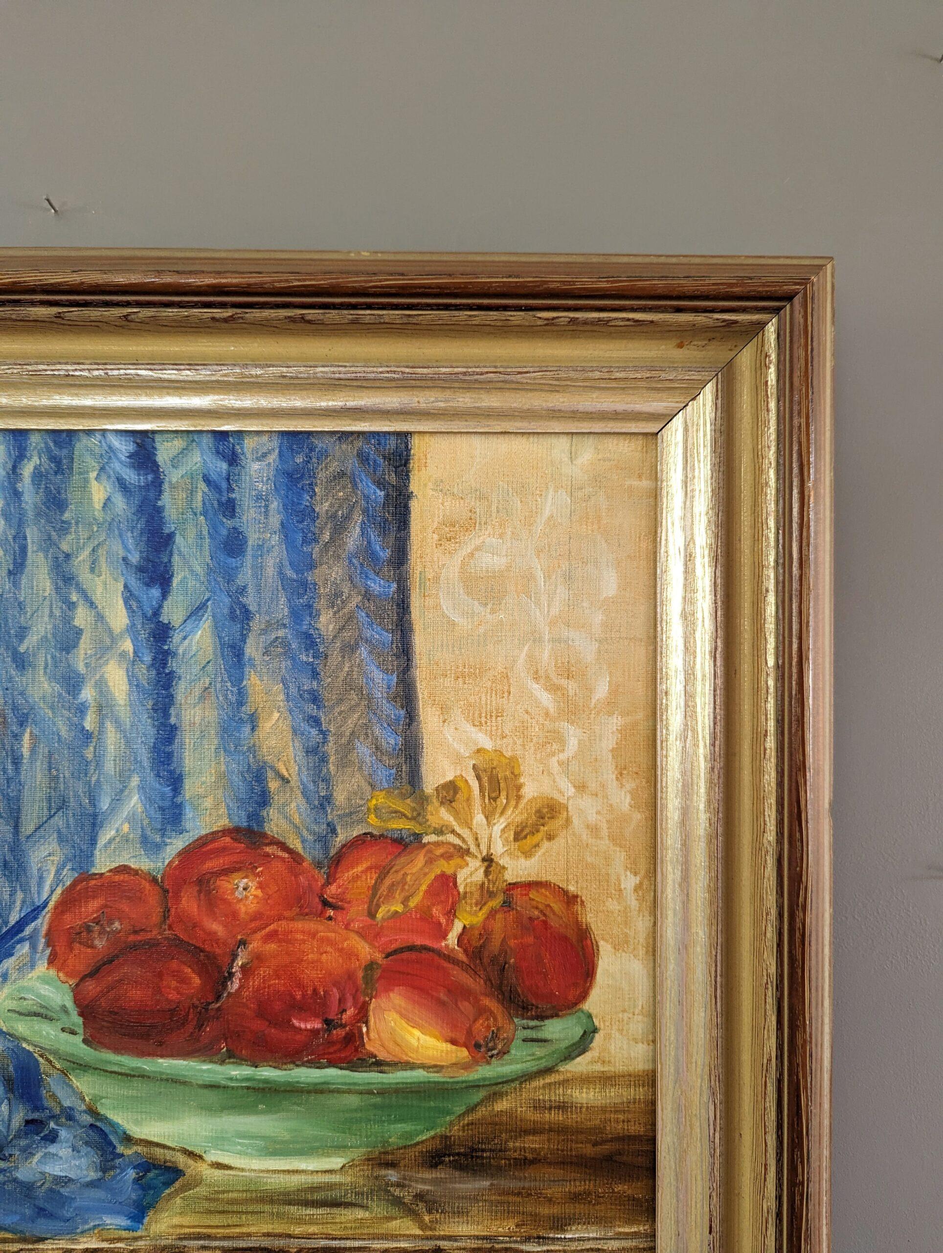 Pittura ad olio d'epoca di natura morta per interni della metà del secolo scorso - La cassapanca di legno 2