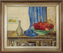  Vintage Mid-Century Modern Interior Still Life Oil Painting - The Wooden Chest