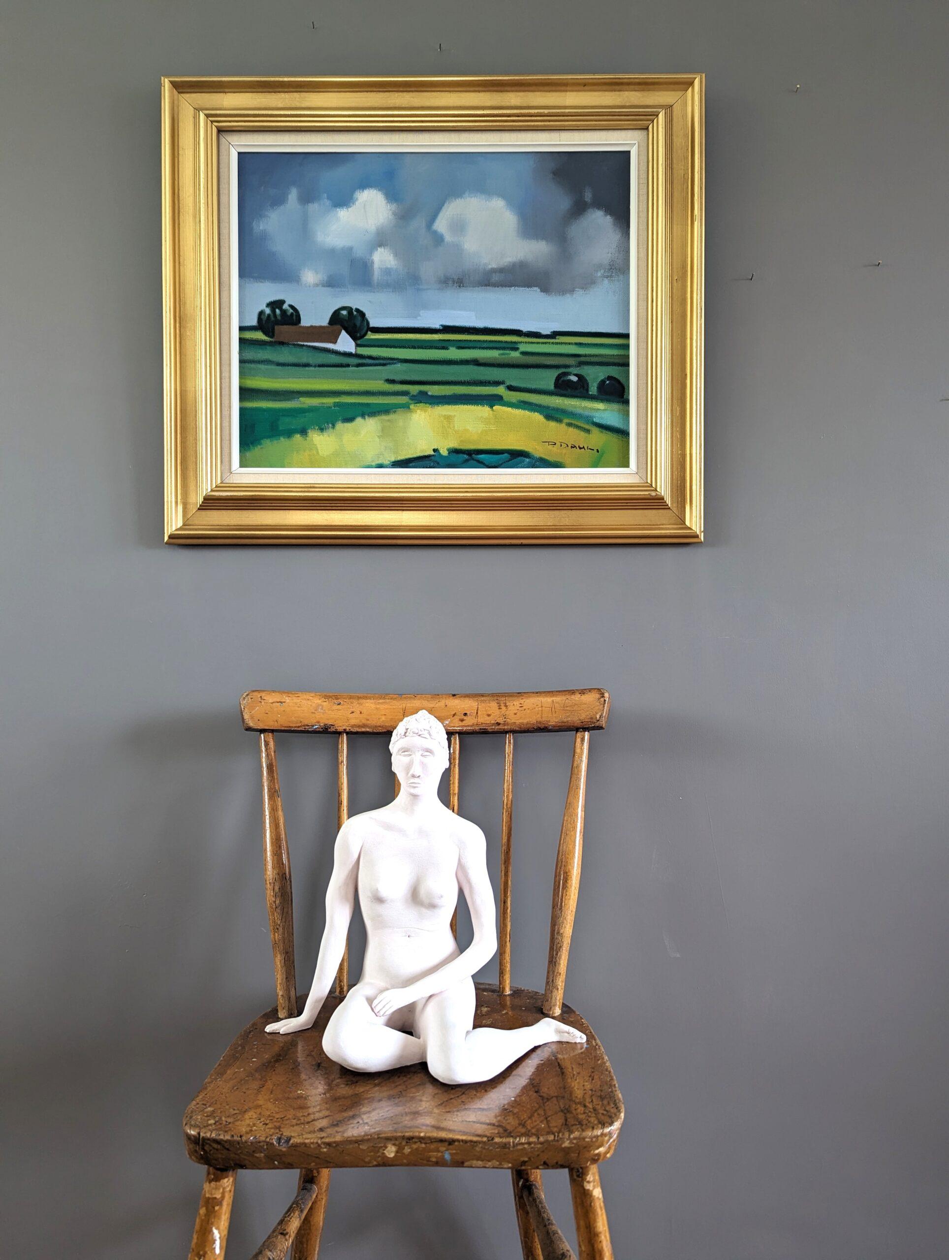 BARN ON THE HORIZON
Size: 59.5 X 69 cm (including frame)
Oil on Canvas

A serene and relaxing mid-century landscape composition that invites viewers to immerse themselves in the tranquil beauty of rural life, painted in oil onto canvas.

The