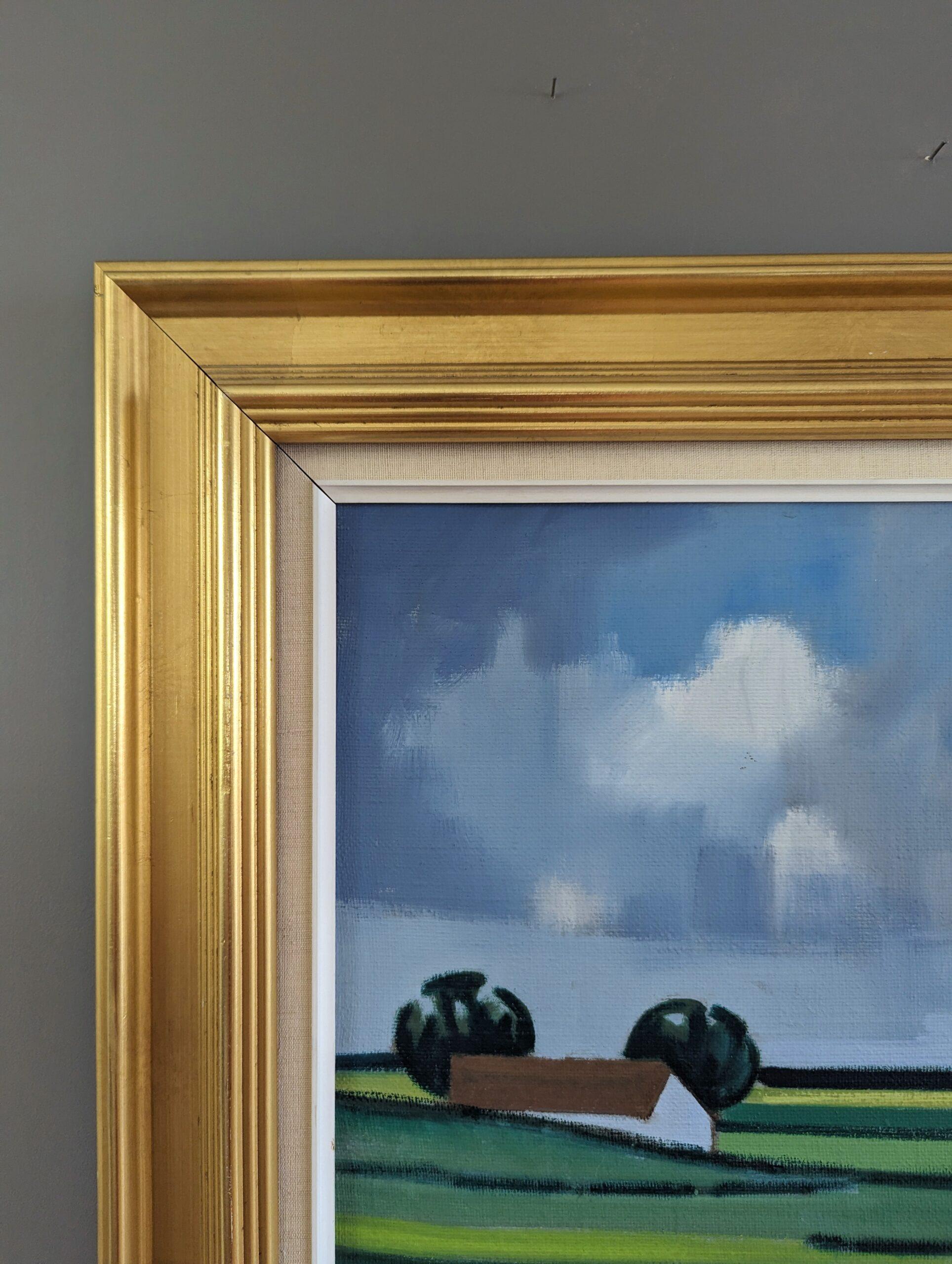 Vintage Mid-Century Modern Landscape Framed Oil Painting - Barn on the Horizon 3