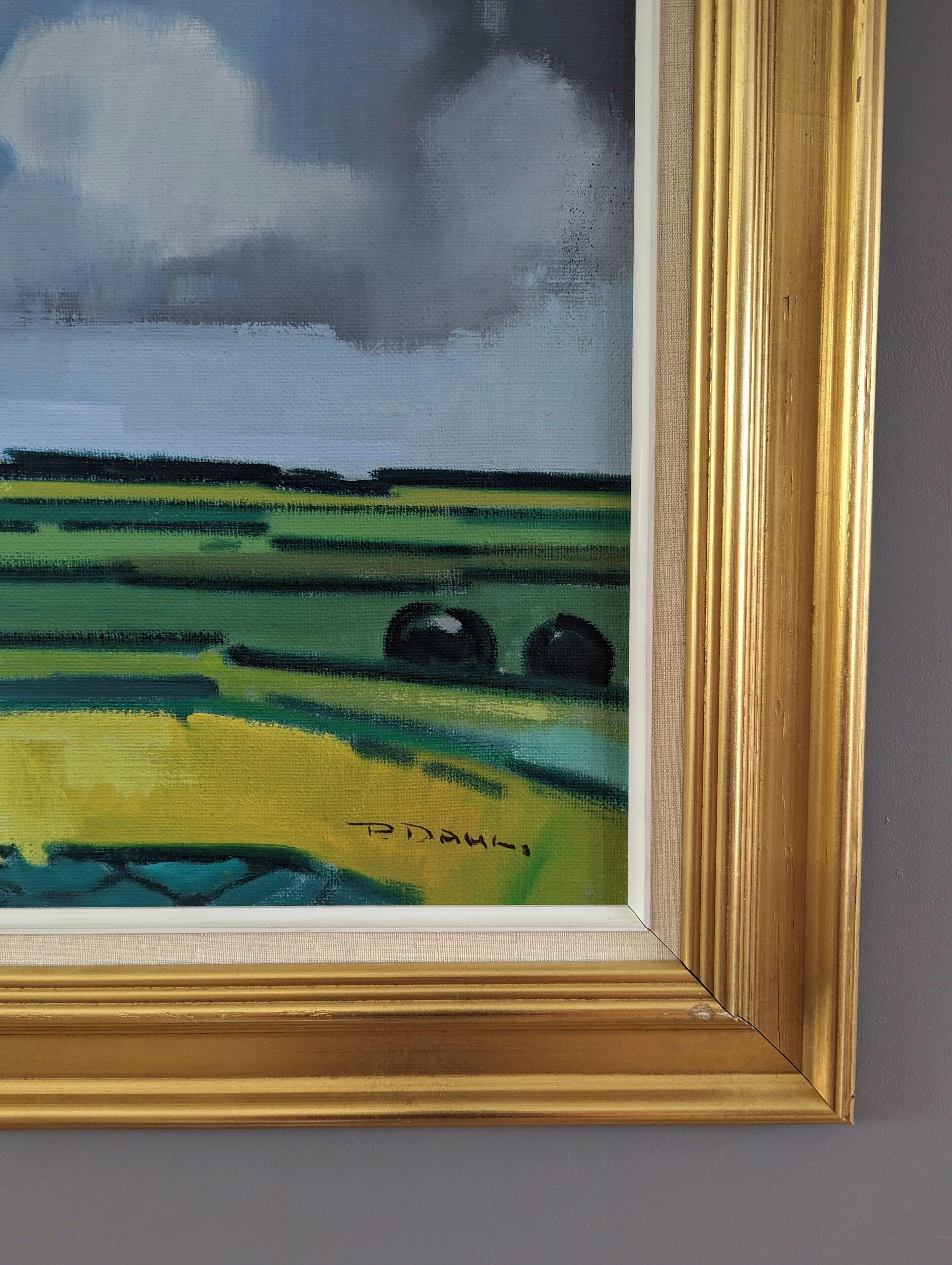 Vintage Mid-Century Modern Landscape Framed Oil Painting - Barn on the Horizon 5