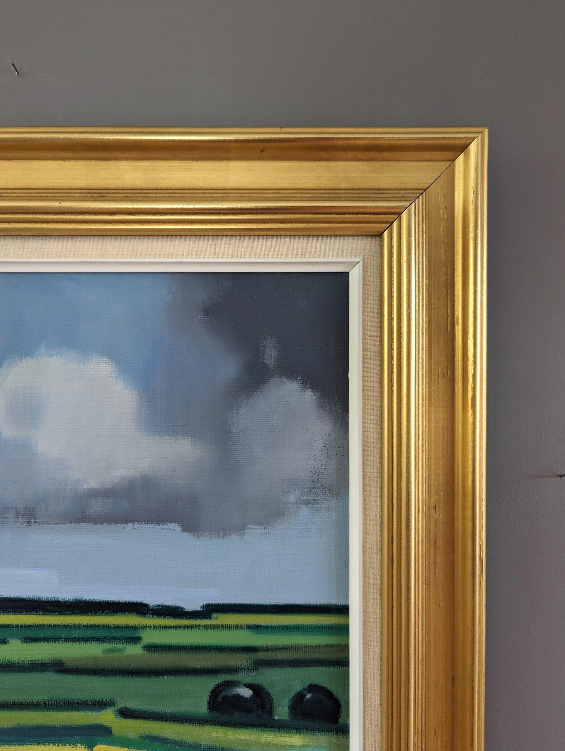 Vintage Mid-Century Modern Landscape Framed Oil Painting - Barn on the Horizon 6