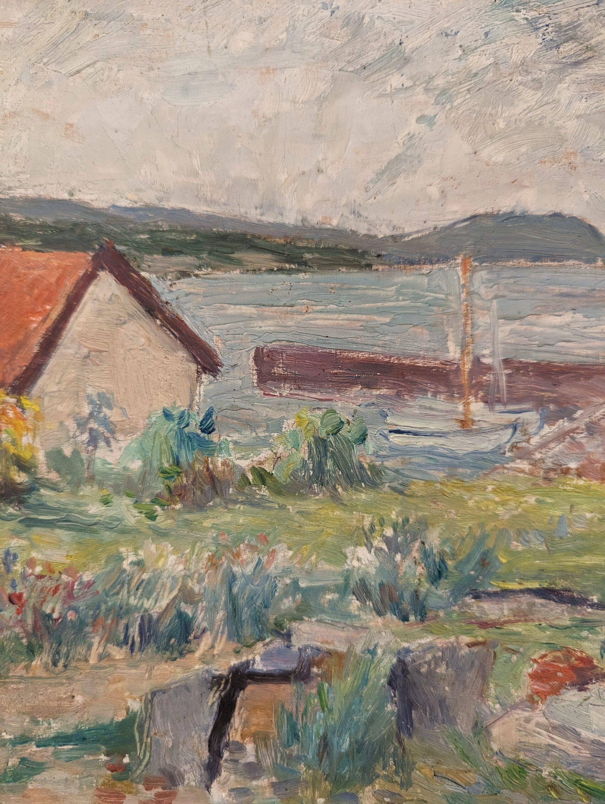 Vintage Mid-Century Modern Landscape Framed Oil Painting - Coastal Breeze For Sale 8