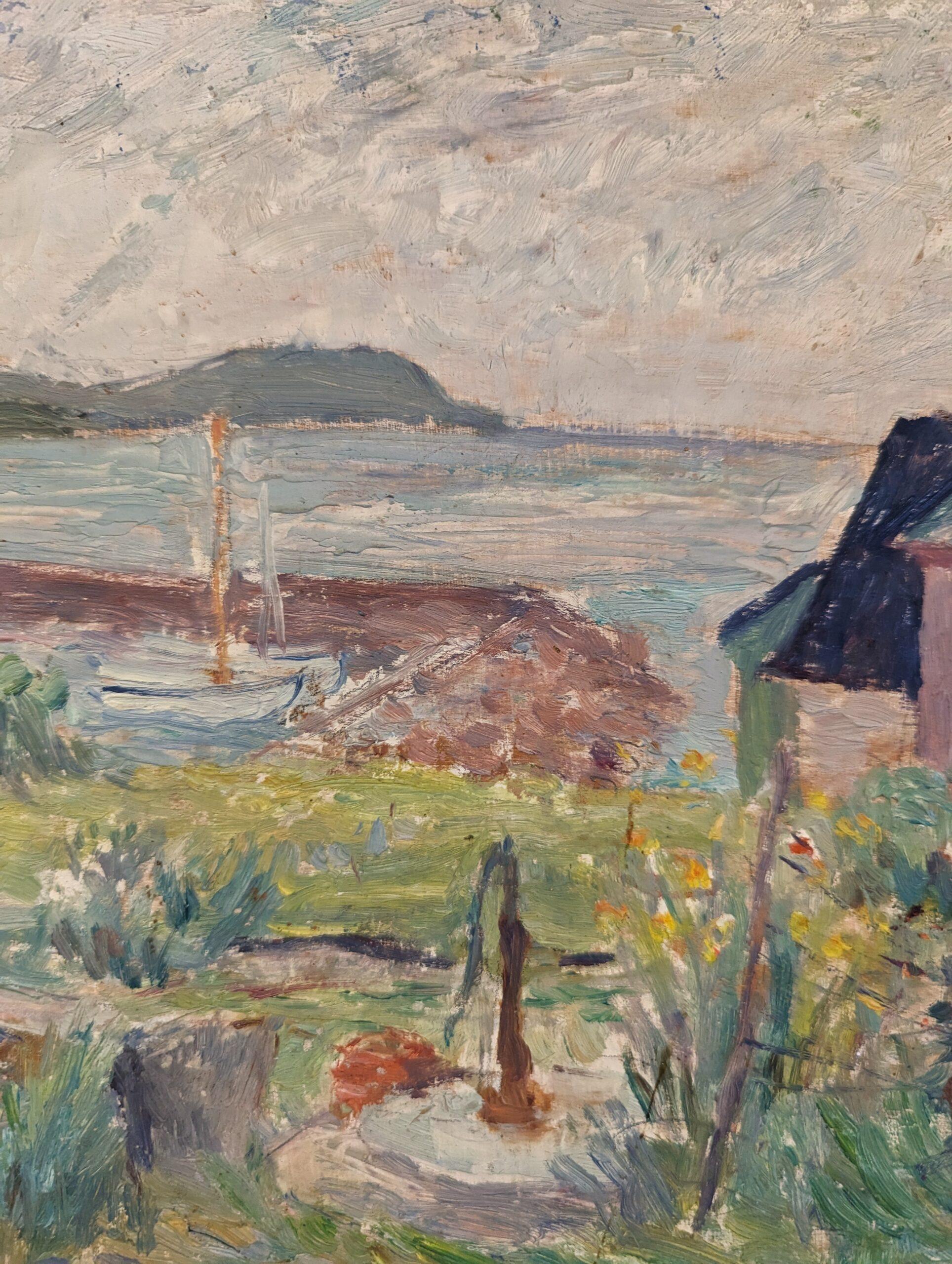Vintage Mid-Century Modern Landscape Framed Oil Painting - Coastal Breeze For Sale 9