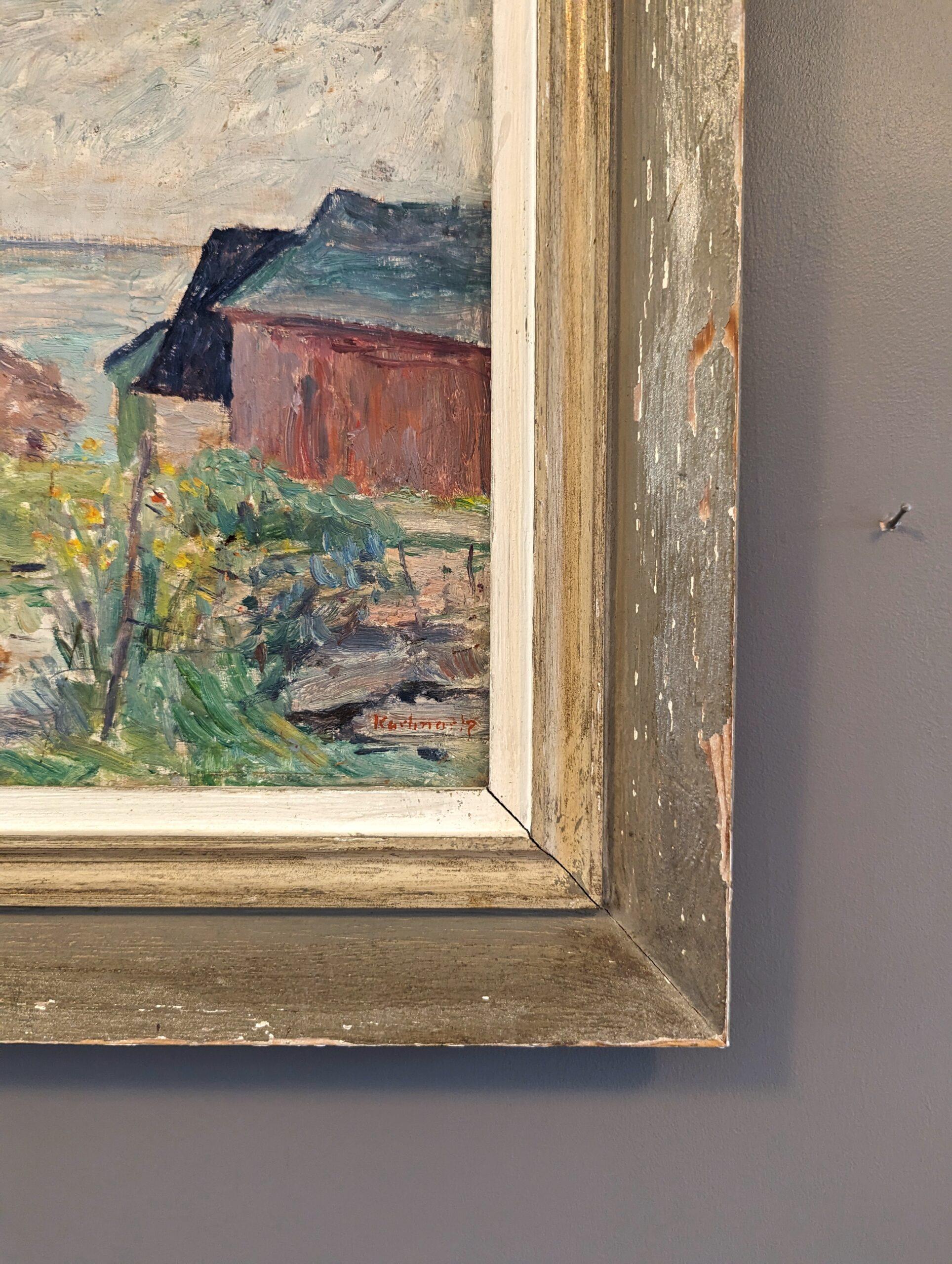 Vintage Mid-Century Modern Landscape Framed Oil Painting - Coastal Breeze 5