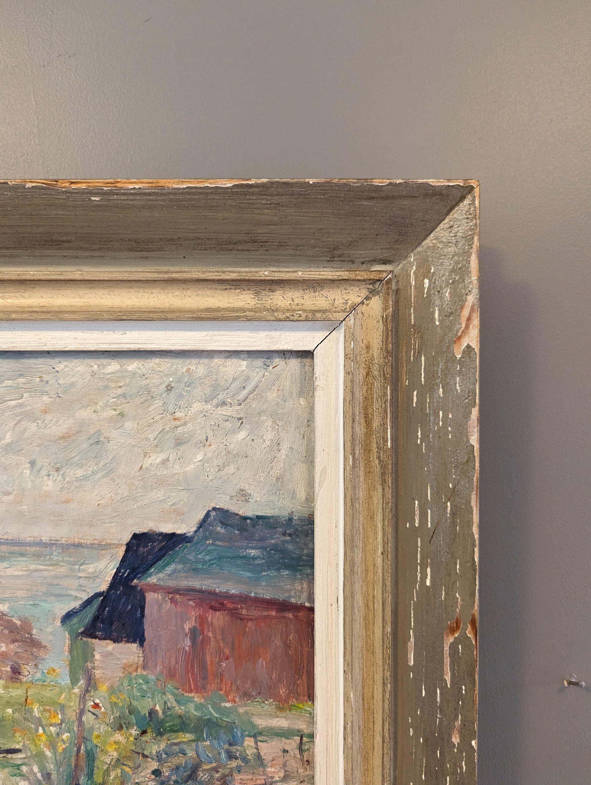 Vintage Mid-Century Modern Landscape Framed Oil Painting - Coastal Breeze For Sale 6