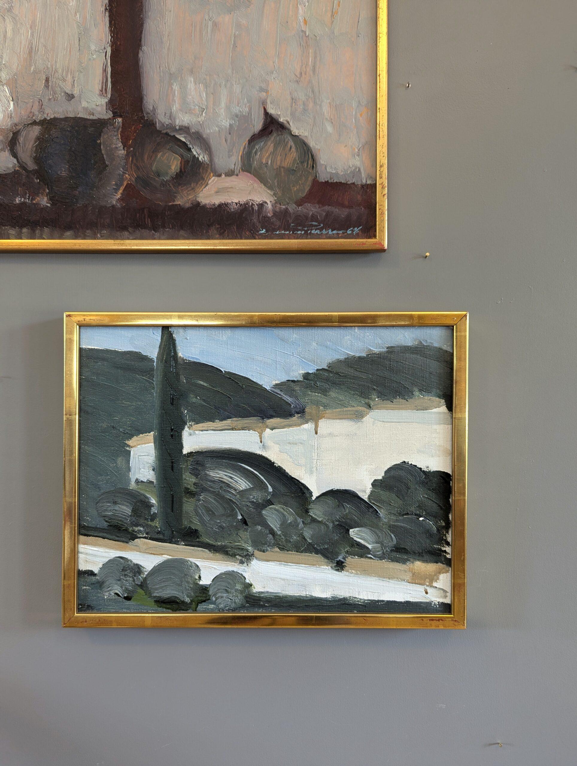 Pittura ad olio incorniciata con paesaggio d'epoca della metà del secolo scorso - Vedute greche - Painting Moderno di Unknown
