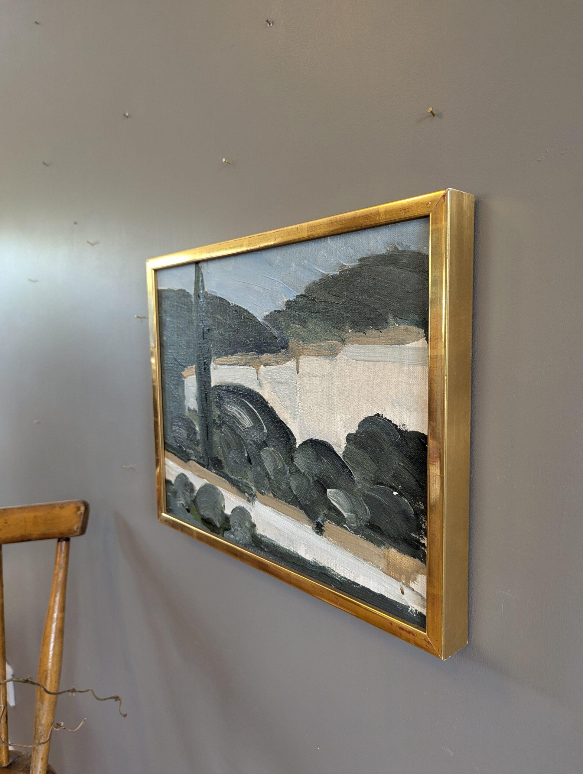 Pittura ad olio incorniciata con paesaggio d'epoca della metà del secolo scorso - Vedute greche 1