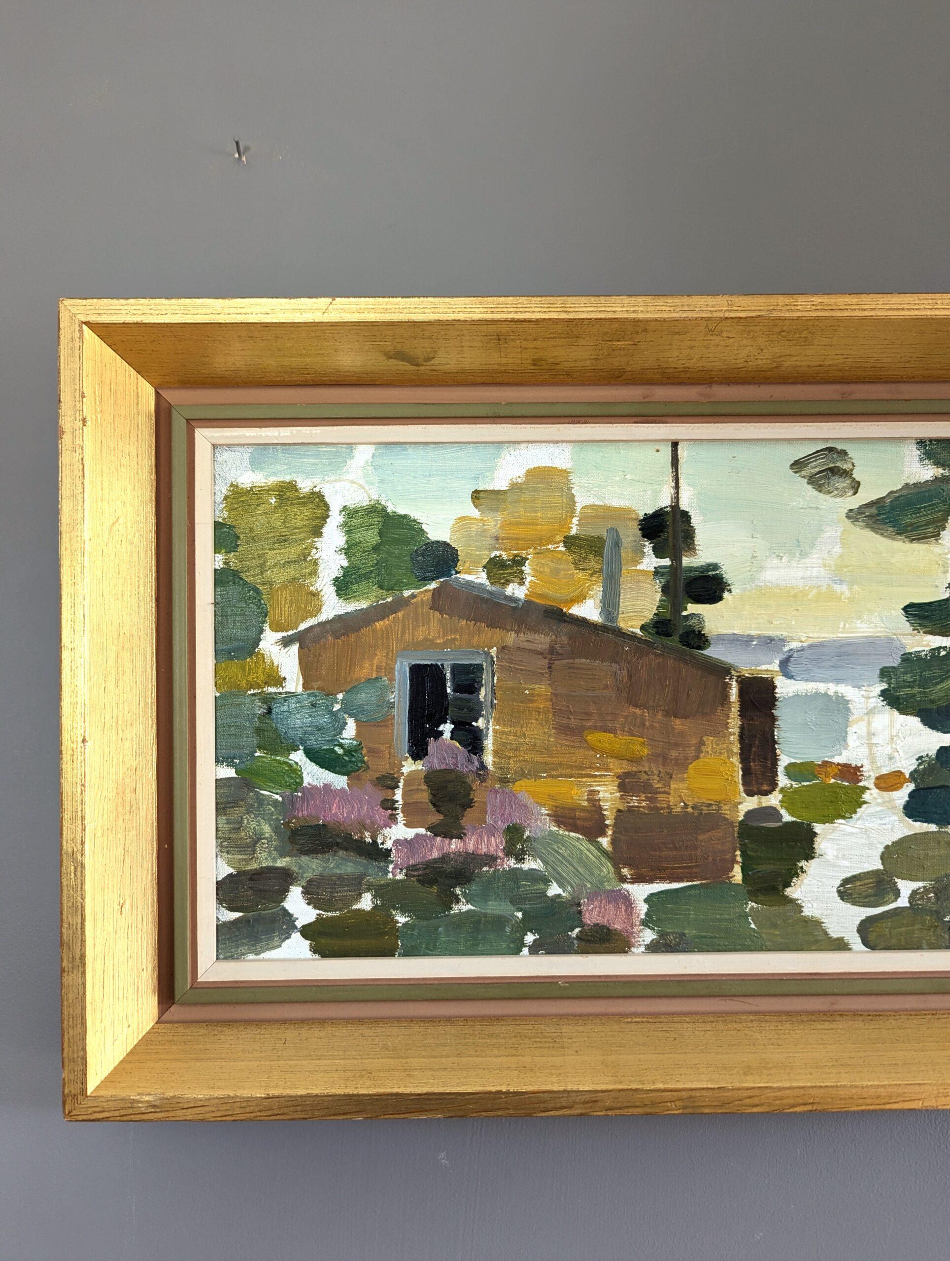 Vintage Mid-Century Modern Landscape Framed Oil Painting - Hidden Retreat 3