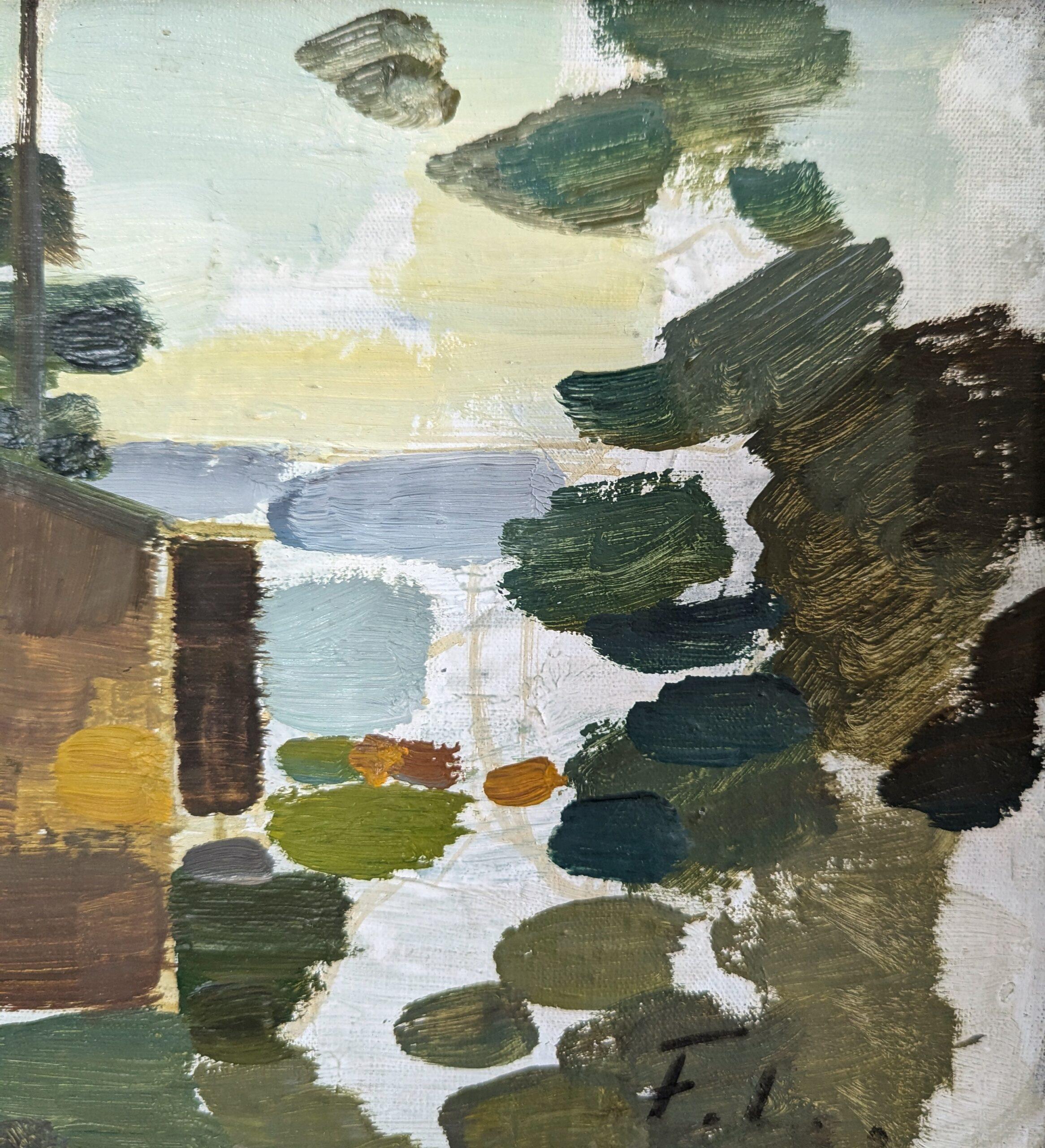 Vintage Mid-Century Modern Landscape Framed Oil Painting - Hidden Retreat 6