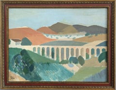 Vintage Paisaje moderno de mediados de siglo Pintura al óleo enmarcada - Paisaje al pastel