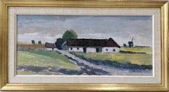 Vintage Mid-Century Modern Landscape Framed Oil Painting - Pasture Cottage