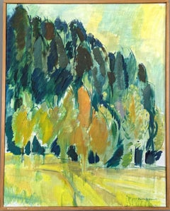 Vintage Mid-Century Modern Landscape Framed Oil Painting - Summer Forest