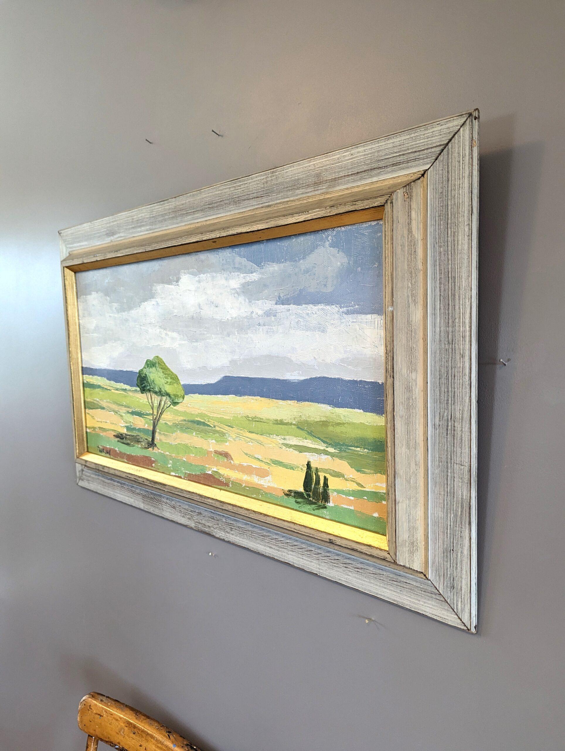 Vintage Mid-Century Modern Landscape Framed Oil Painting - The Green Tree For Sale 2