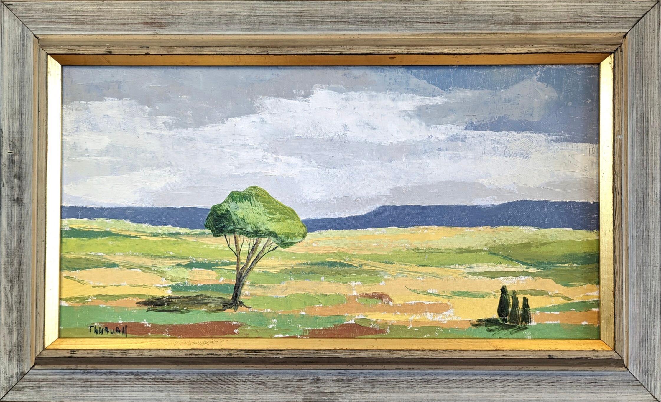 Unknown Landscape Painting - Vintage Mid-Century Modern Landscape Framed Oil Painting - The Green Tree