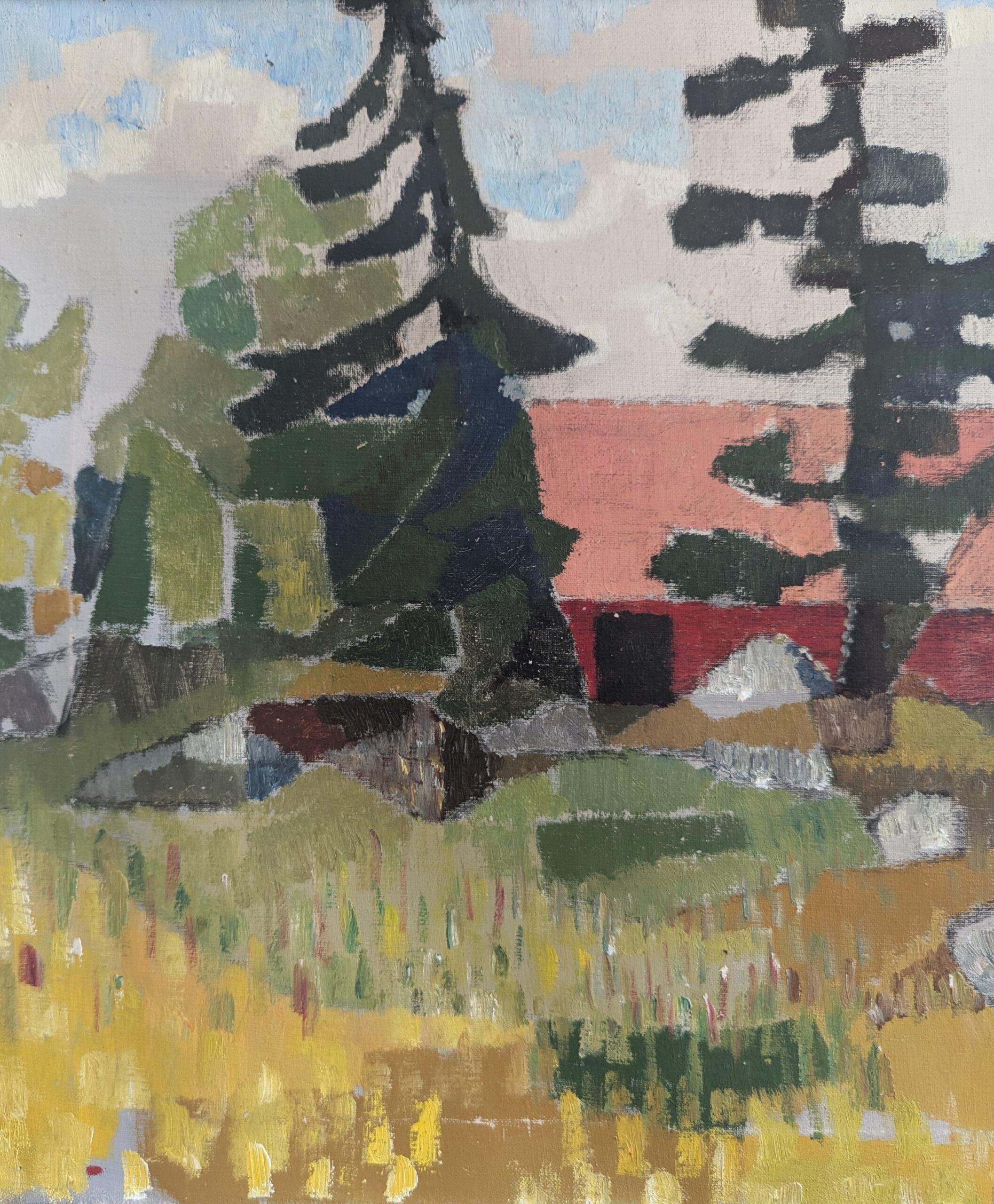 Vintage Mid-Century Modern Landscape Framed Oil Painting - Tucked in Nature 7