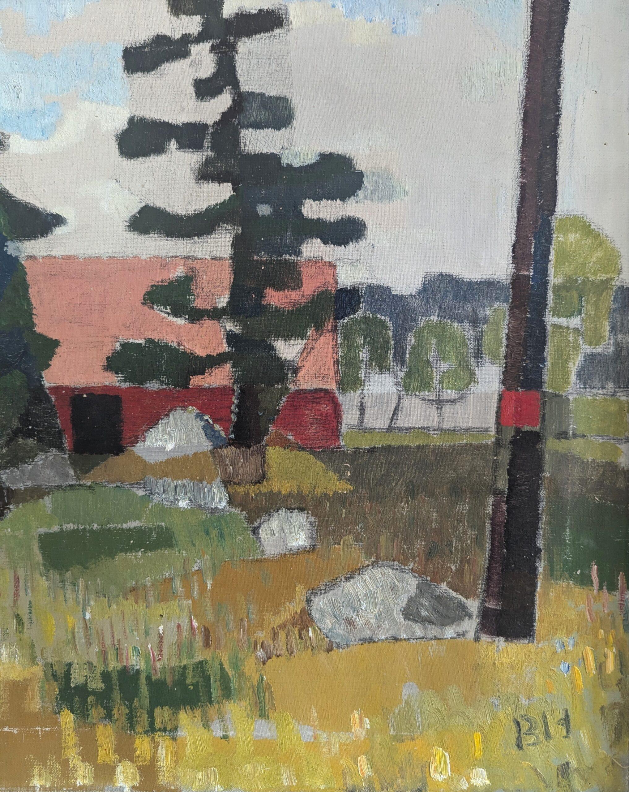 Vintage Mid-Century Modern Landscape Framed Oil Painting - Tucked in Nature 8