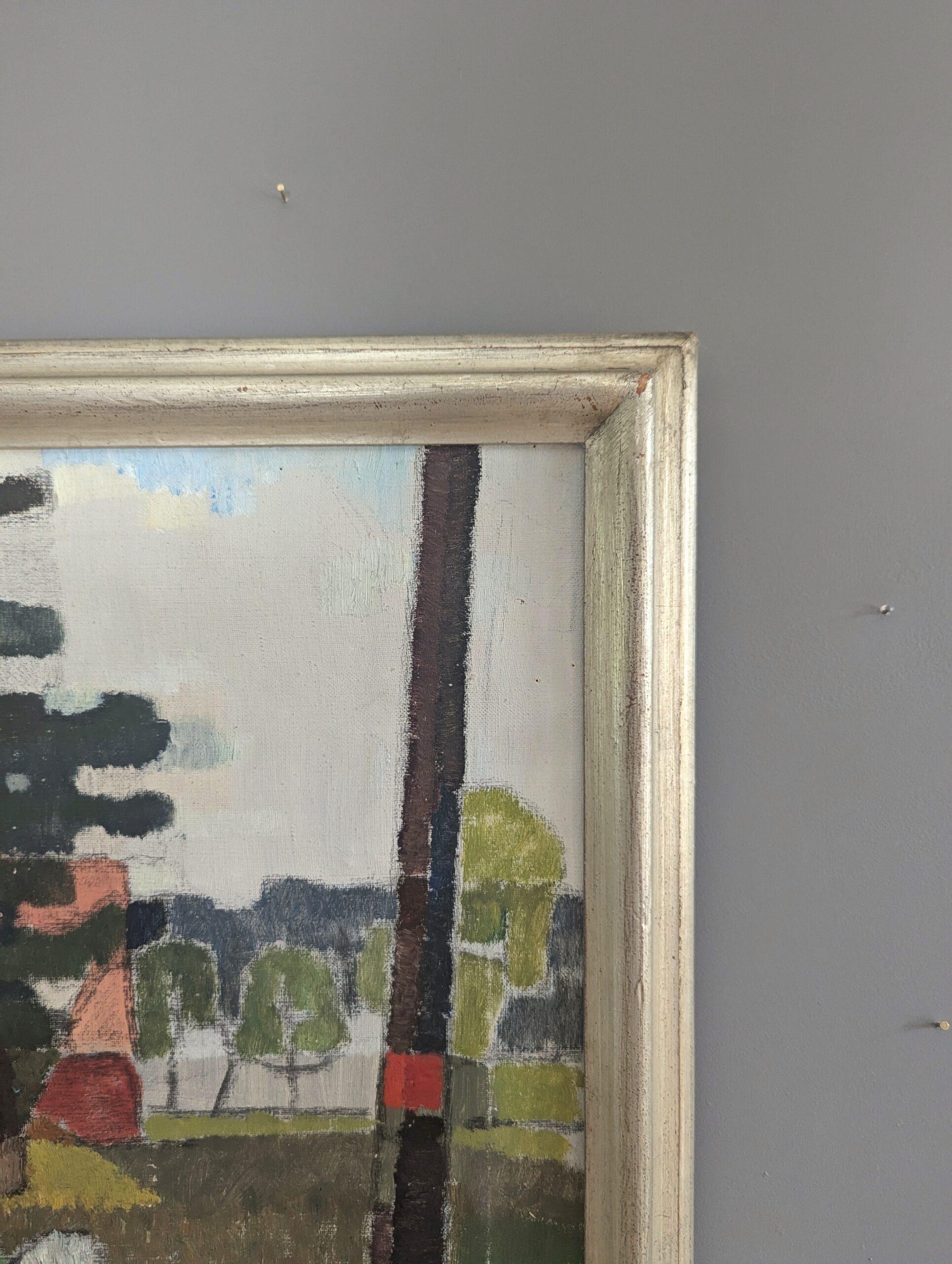 Vintage Mid-Century Modern Landscape Framed Oil Painting - Tucked in Nature 4