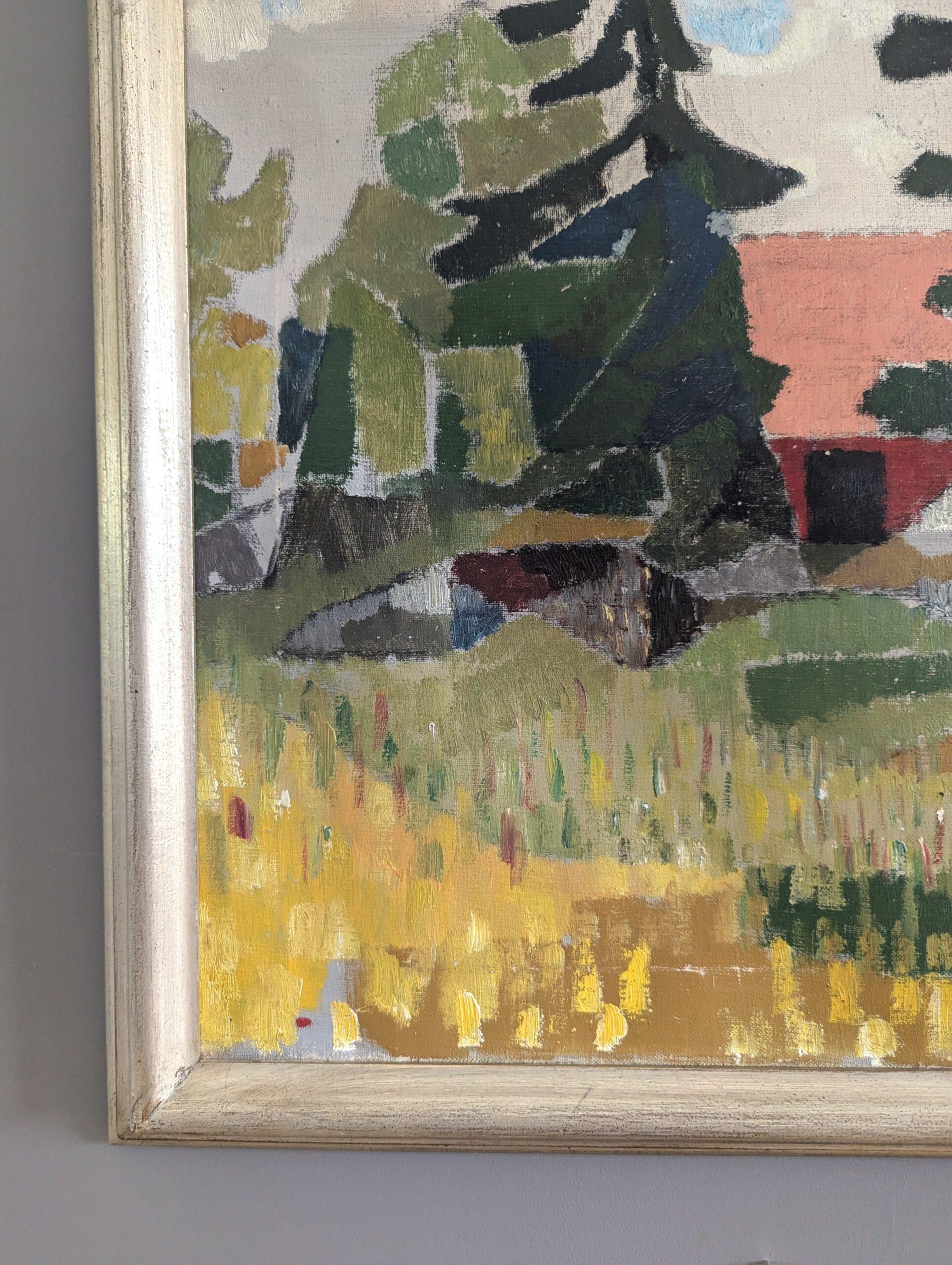 Vintage Mid-Century Modern Landscape Framed Oil Painting - Tucked in Nature 5