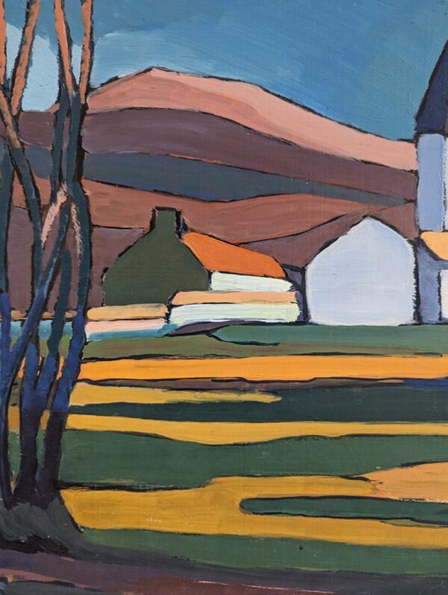 Vintage Mid-Century Modern Landscape Framed Oil Painting - Valley at Dusk 8