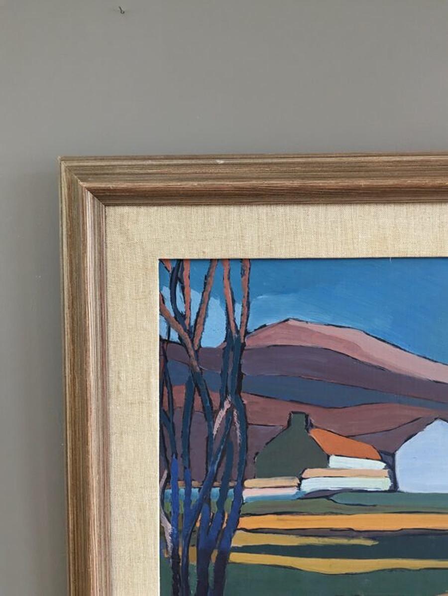 Vintage Mid-Century Modern Landscape Framed Oil Painting - Valley at Dusk 3