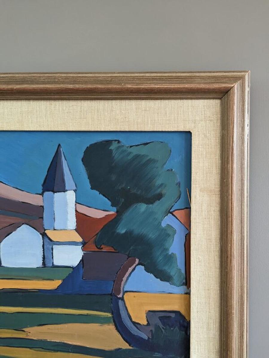 Vintage Mid-Century Modern Landscape Framed Oil Painting - Valley at Dusk 5